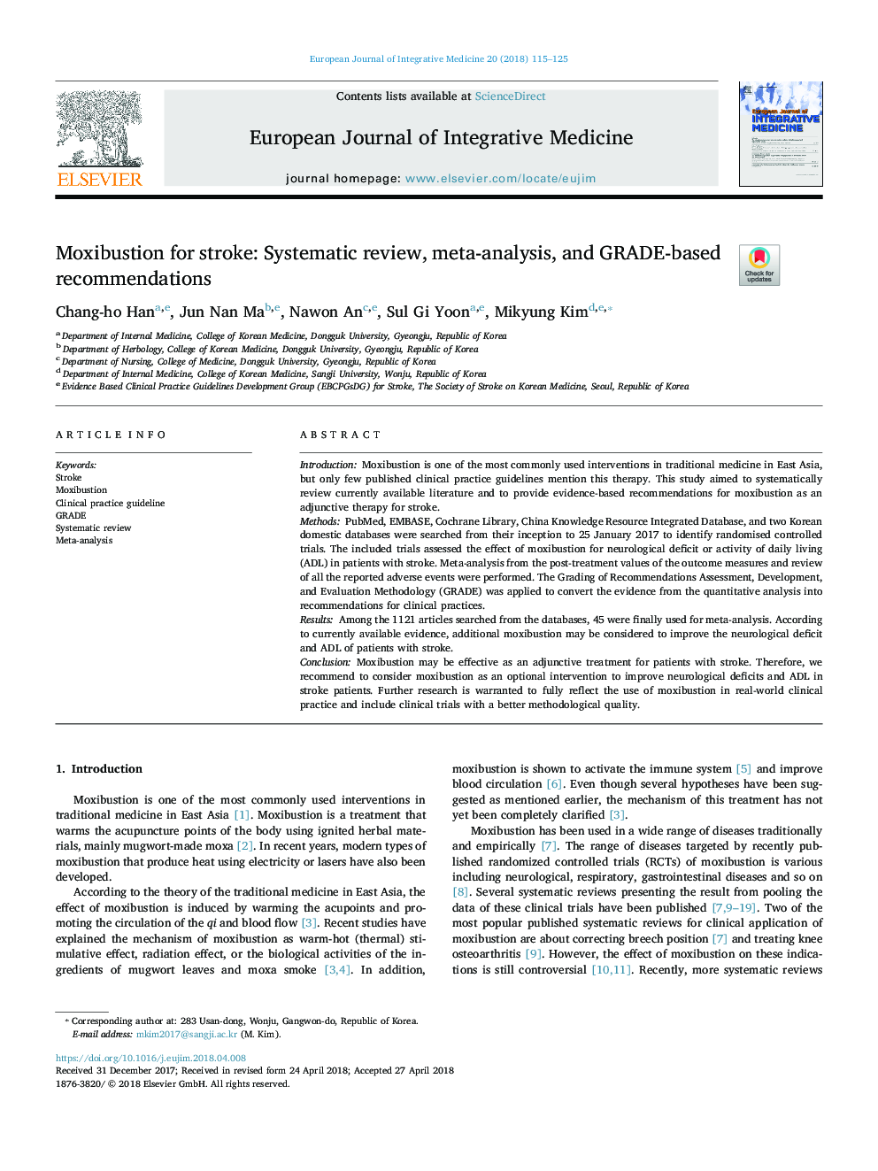 Moxibustion for stroke: Systematic review, meta-analysis, and GRADE-based recommendations