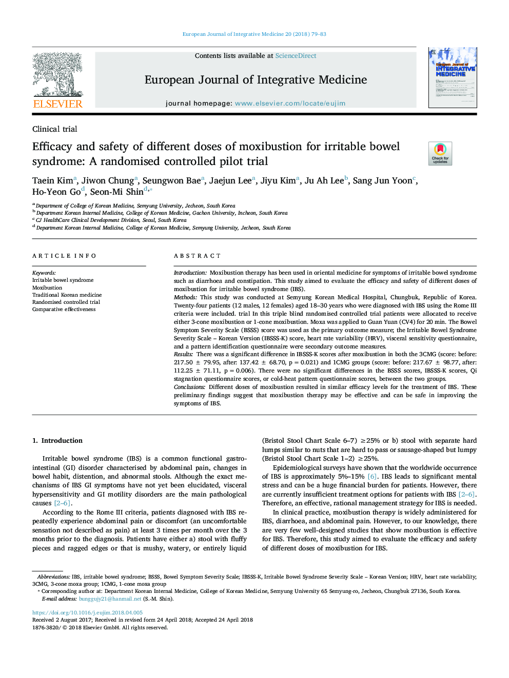 Efficacy and safety of different doses of moxibustion for irritable bowel syndrome: A randomised controlled pilot trial