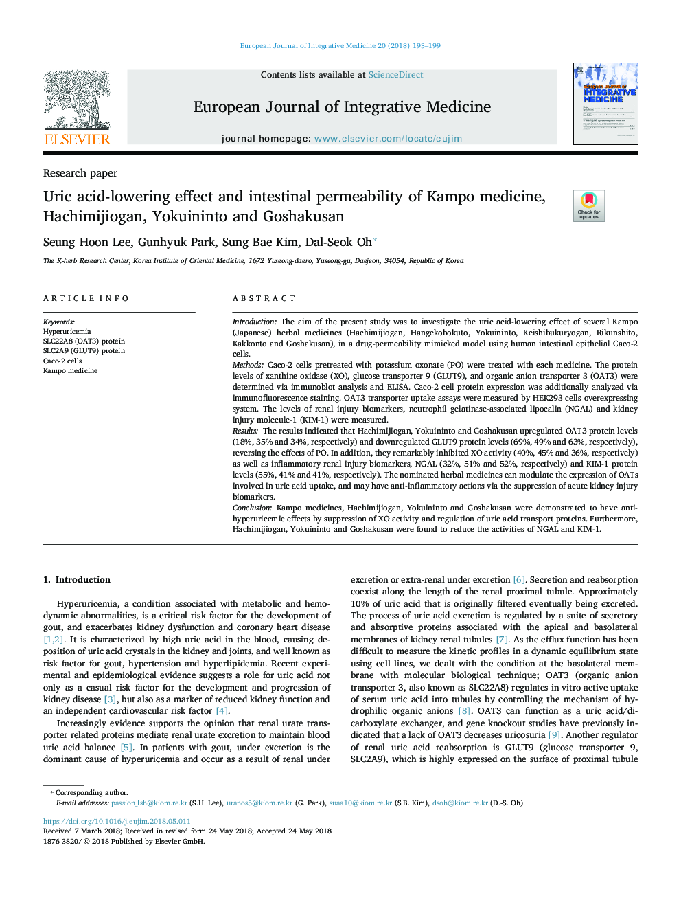 Uric acid-lowering effect and intestinal permeability of Kampo medicine, Hachimijiogan, Yokuininto and Goshakusan