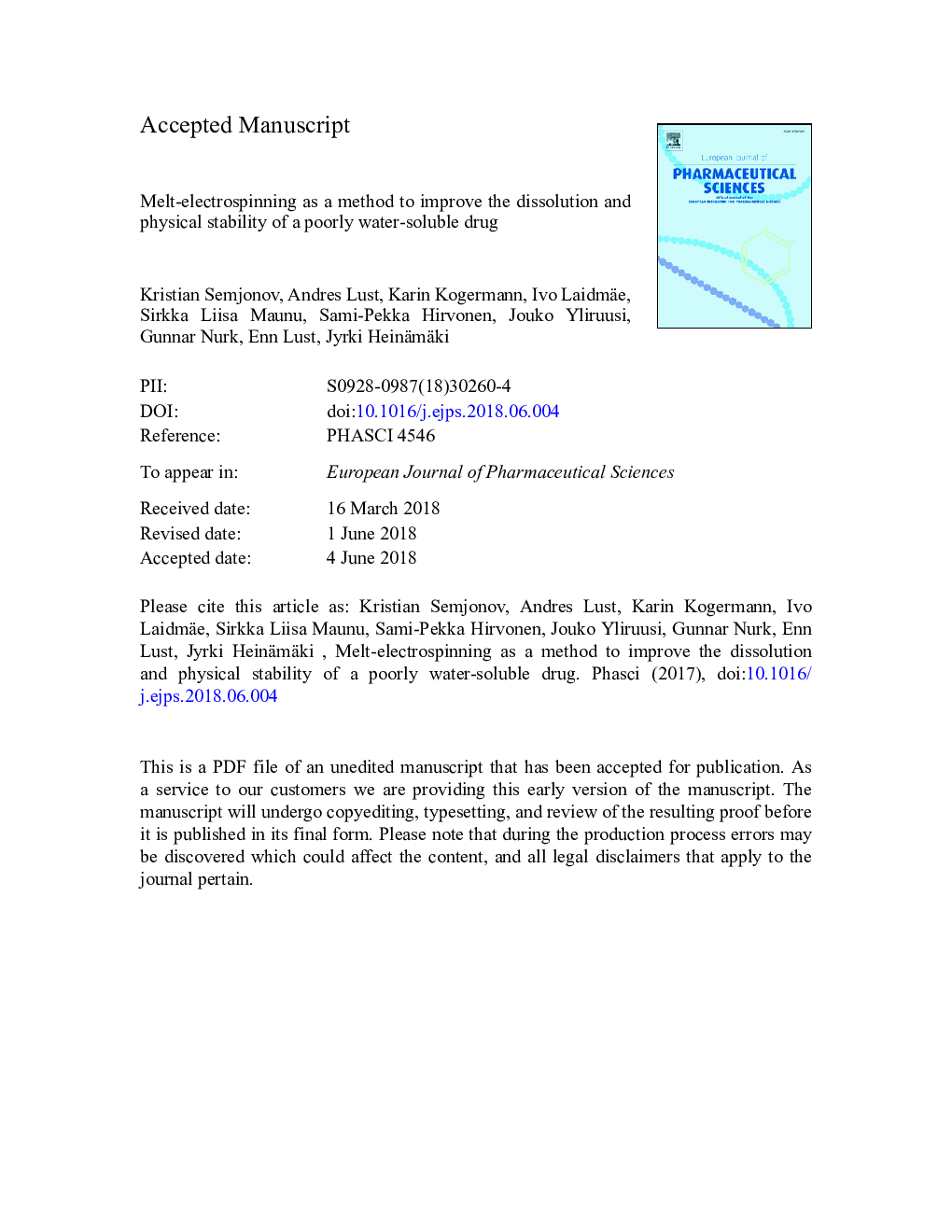 Melt-electrospinning as a method to improve the dissolution and physical stability of a poorly water-soluble drug