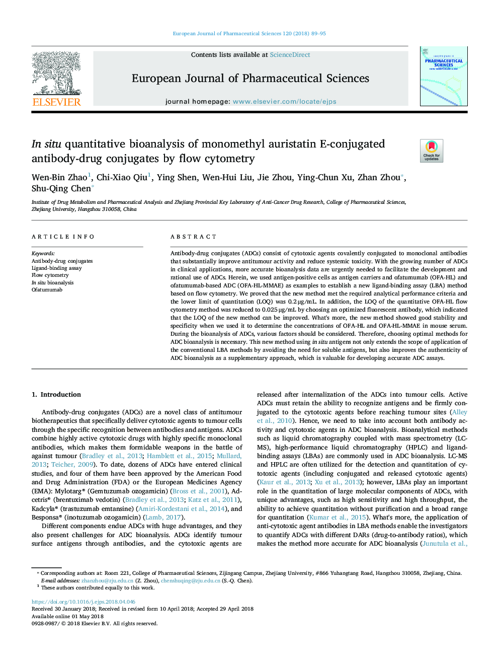 In situ quantitative bioanalysis of monomethyl auristatin E-conjugated antibody-drug conjugates by flow cytometry