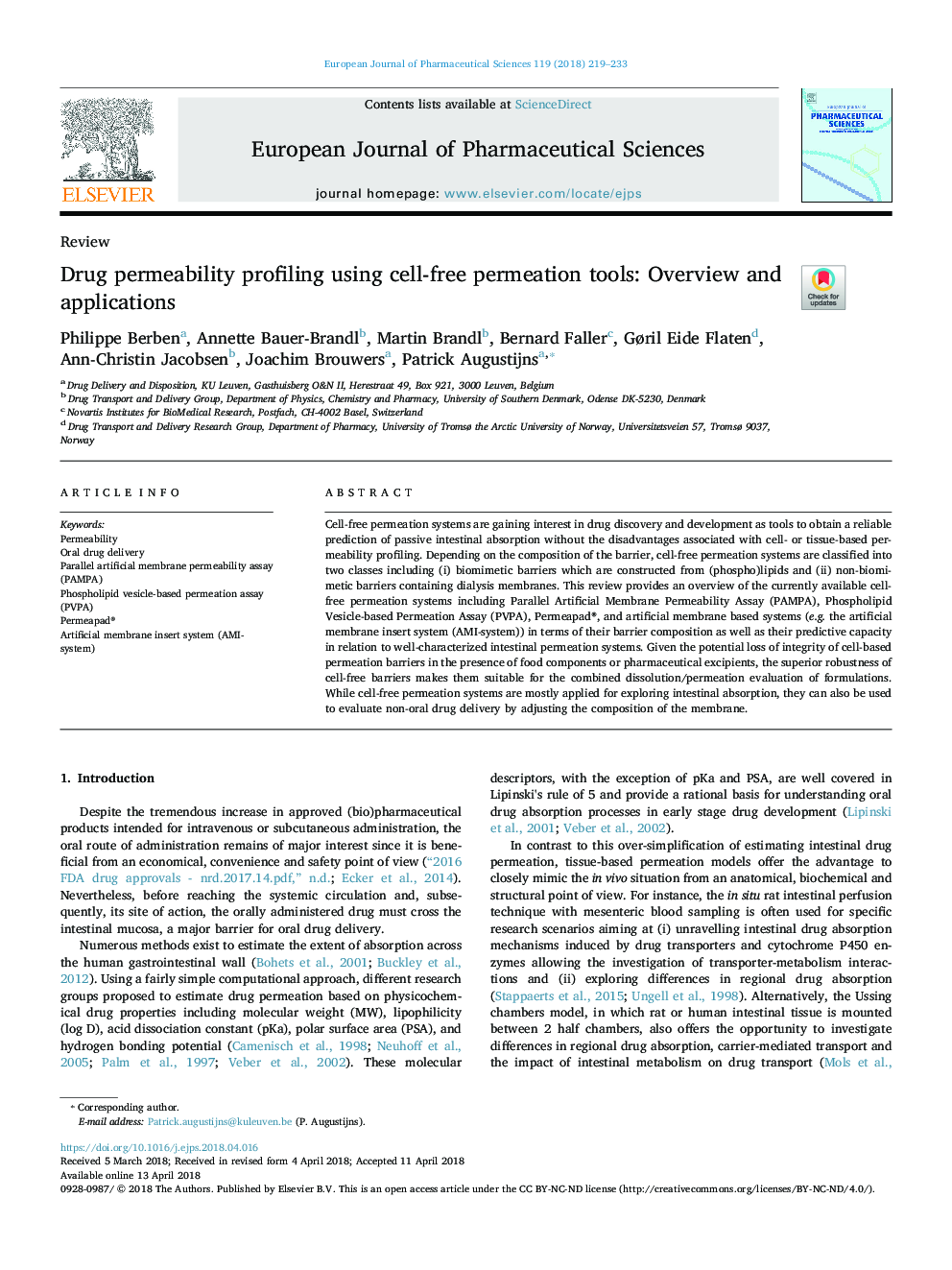 Drug permeability profiling using cell-free permeation tools: Overview and applications