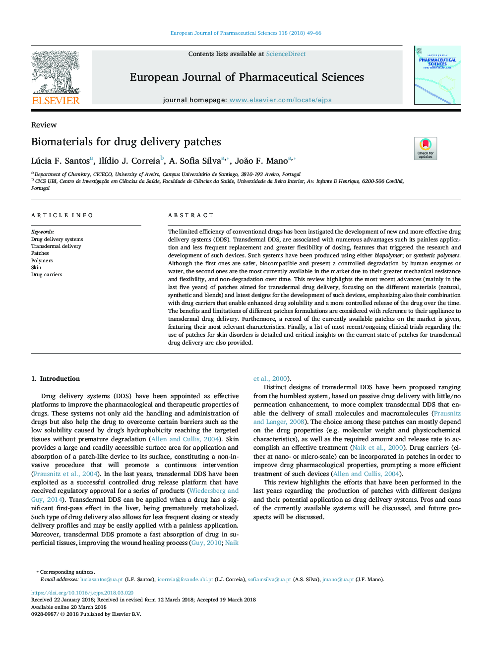 Biomaterials for drug delivery patches