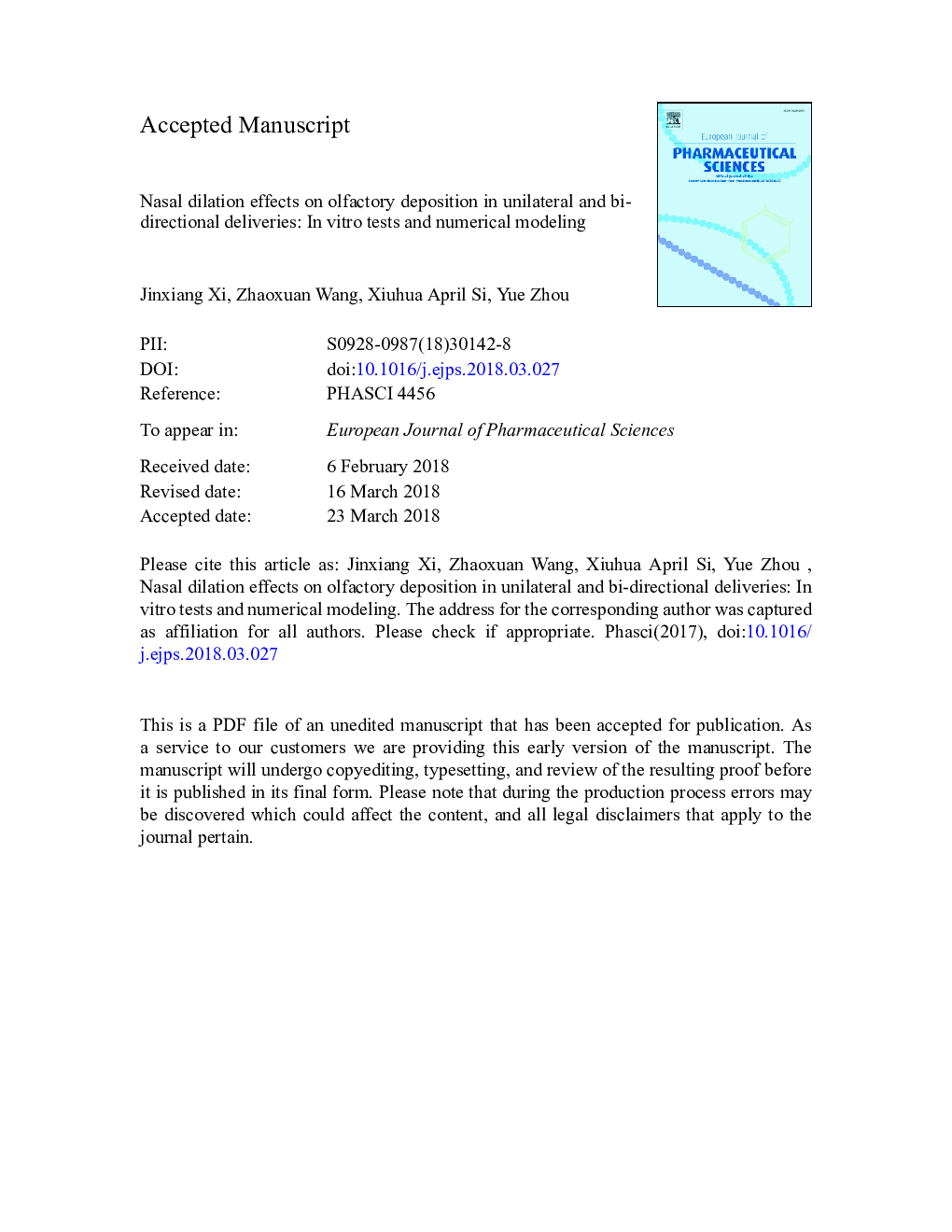 Nasal dilation effects on olfactory deposition in unilateral and bi-directional deliveries: In vitro tests and numerical modeling