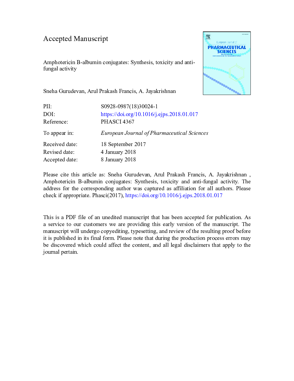 Amphotericin B-albumin conjugates: Synthesis, toxicity and anti-fungal activity