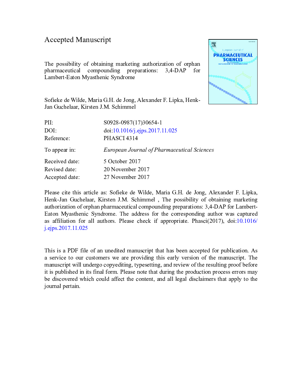 The possibility of obtaining marketing authorization of orphan pharmaceutical compounding preparations: 3,4-DAP for Lambert-Eaton Myasthenic Syndrome