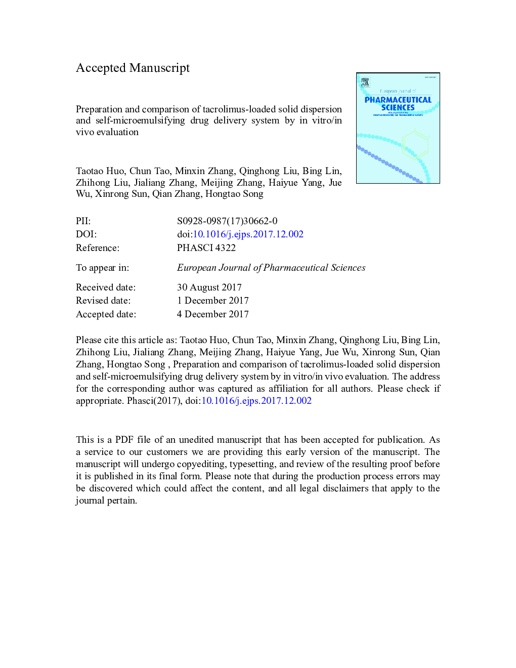 Preparation and comparison of tacrolimus-loaded solid dispersion and self-microemulsifying drug delivery system by in vitro/in vivo evaluation