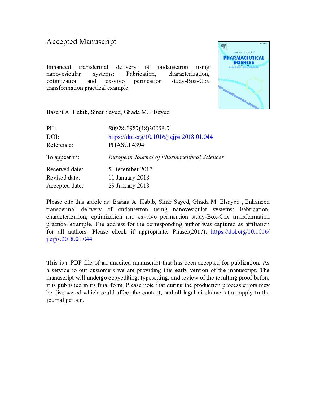 Enhanced transdermal delivery of ondansetron using nanovesicular systems: Fabrication, characterization, optimization and ex-vivo permeation study-Box-Cox transformation practical example