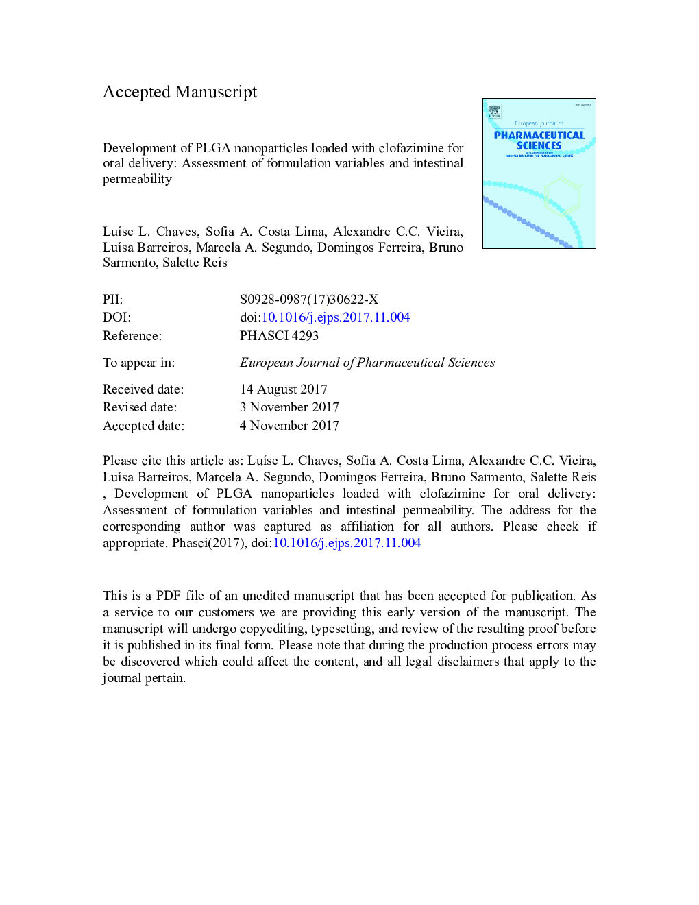 Development of PLGA nanoparticles loaded with clofazimine for oral delivery: Assessment of formulation variables and intestinal permeability