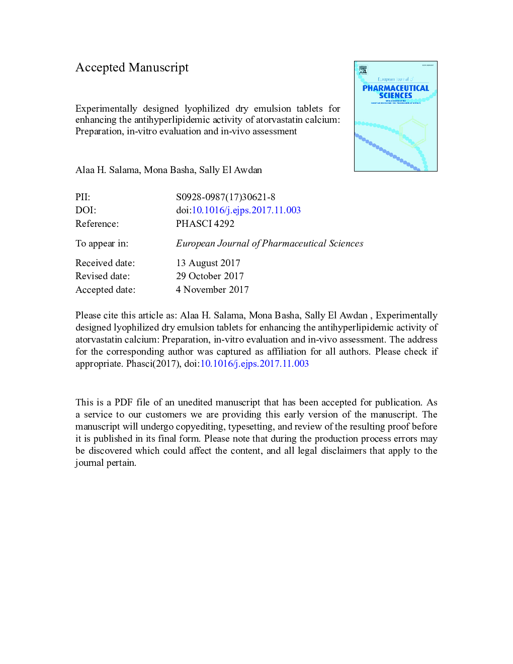 Experimentally designed lyophilized dry emulsion tablets for enhancing the antihyperlipidemic activity of atorvastatin calcium: Preparation, in-vitro evaluation and in-vivo assessment