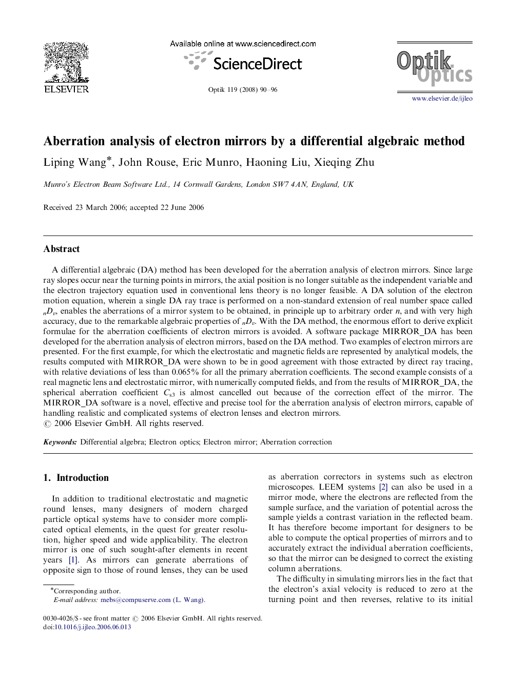 Aberration analysis of electron mirrors by a differential algebraic method