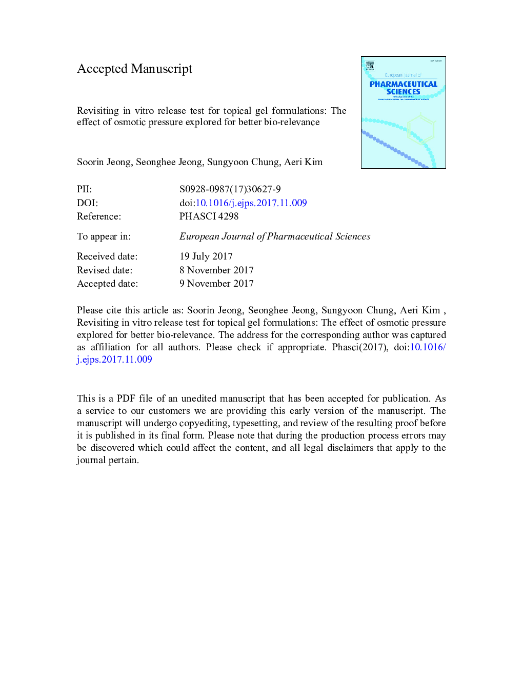 Revisiting in vitro release test for topical gel formulations: The effect of osmotic pressure explored for better bio-relevance