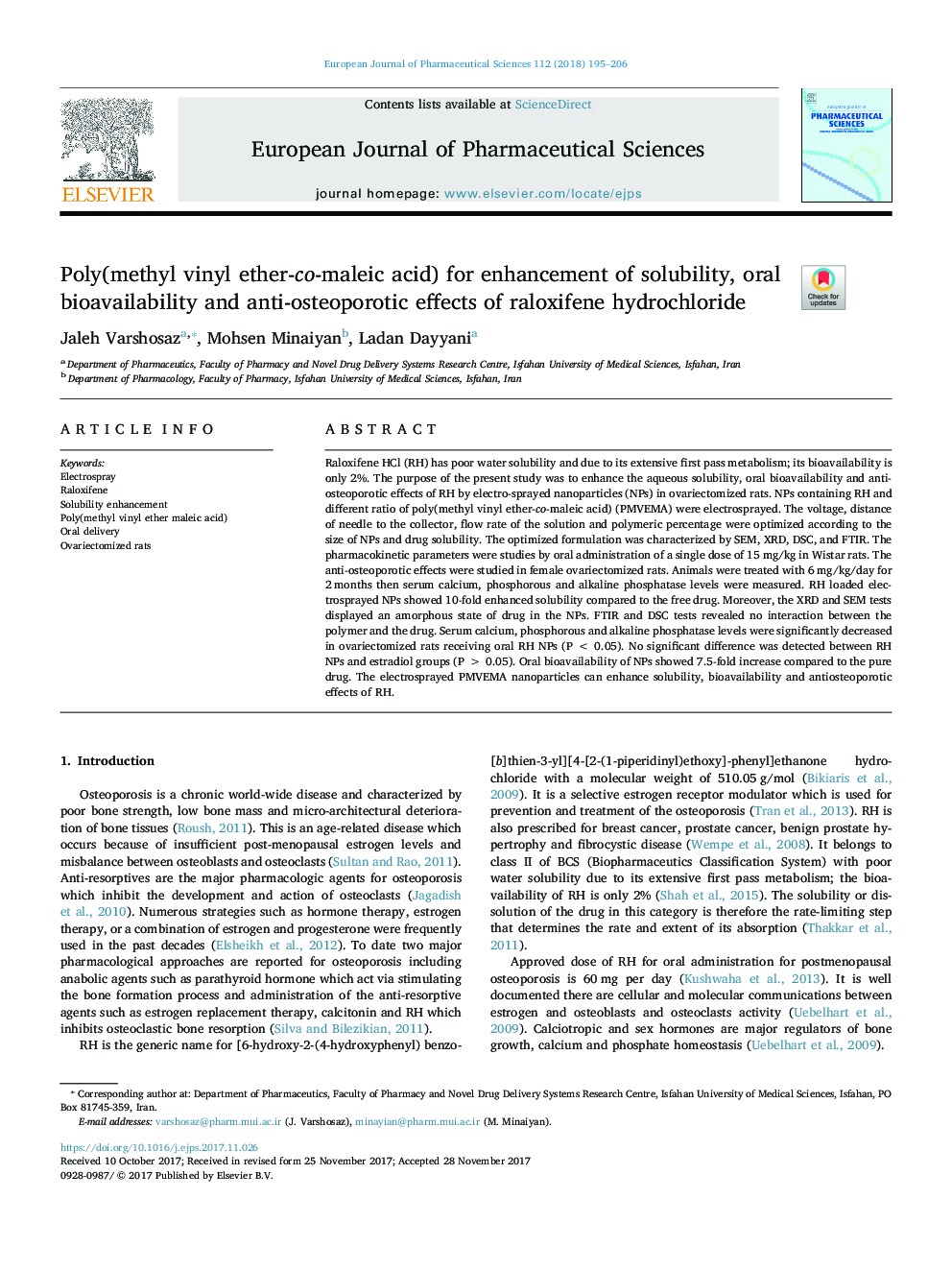 Poly(methyl vinyl ether-co-maleic acid) for enhancement of solubility, oral bioavailability and anti-osteoporotic effects of raloxifene hydrochloride