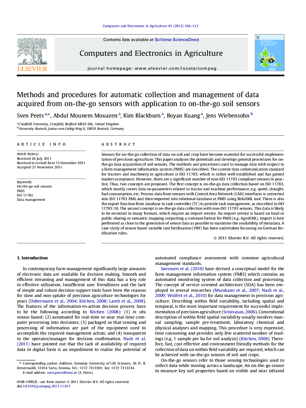 Methods and procedures for automatic collection and management of data acquired from on-the-go sensors with application to on-the-go soil sensors