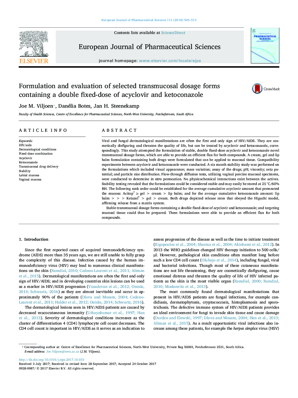 Formulation and evaluation of selected transmucosal dosage forms containing a double fixed-dose of acyclovir and ketoconazole