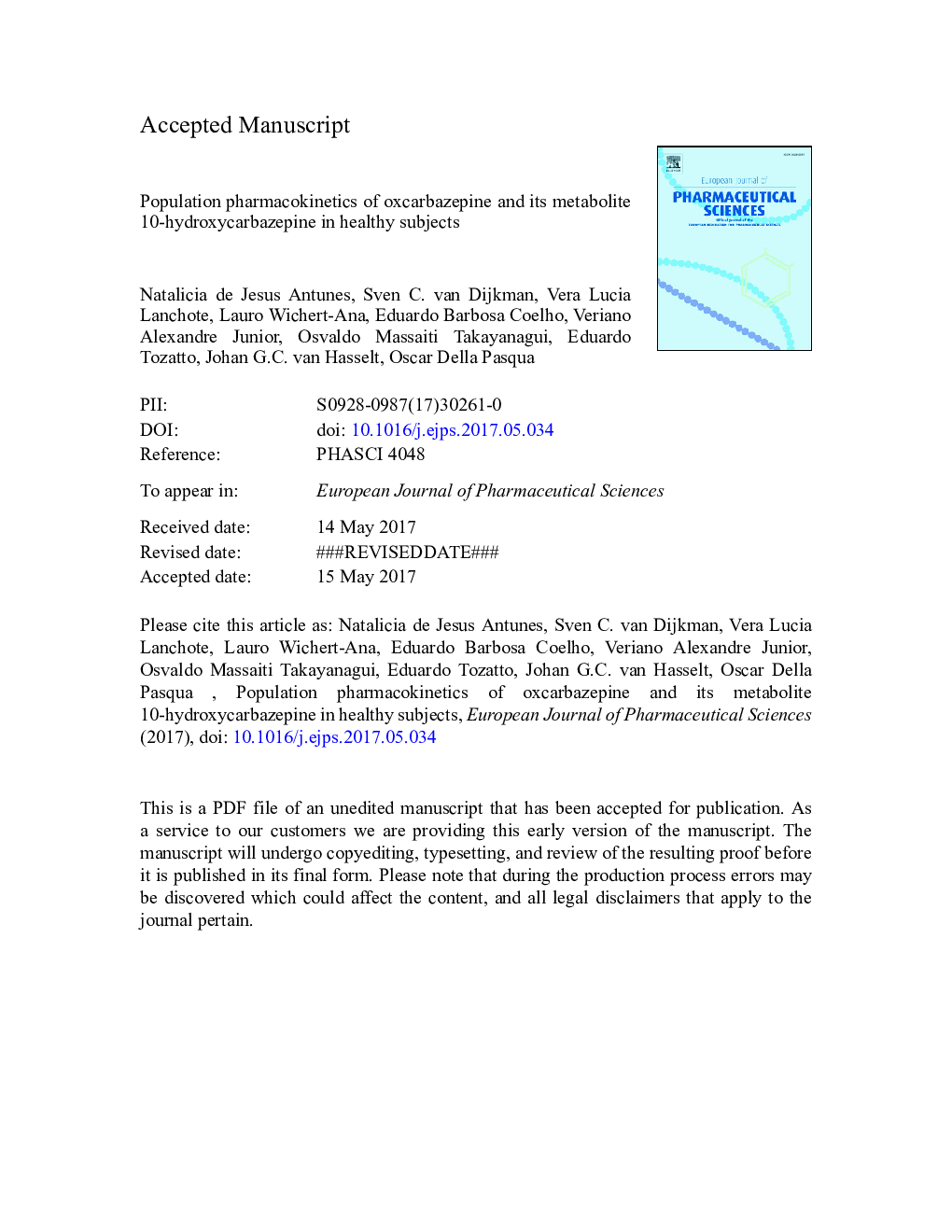 Population pharmacokinetics of oxcarbazepine and its metabolite 10-hydroxycarbazepine in healthy subjects