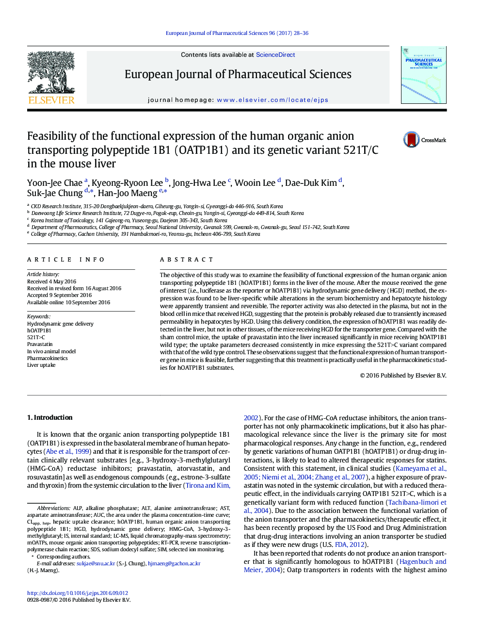 Feasibility of the functional expression of the human organic anion transporting polypeptide 1B1 (OATP1B1) and its genetic variant 521T/C in the mouse liver