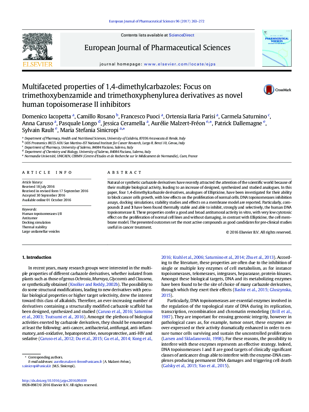 عکس صفحه اول مقاله: Multifaceted properties of 1,4-dimethylcarbazoles: Focus on trimethoxybenzamide and trimethoxyphenylurea derivatives as novel human topoisomerase II inhibitors Multifaceted properties of 1,4-dimethylcarbazoles: Focus on trimethoxybenzamide and trimethoxyphenylurea derivatives as novel human topoisomerase II inhibitors