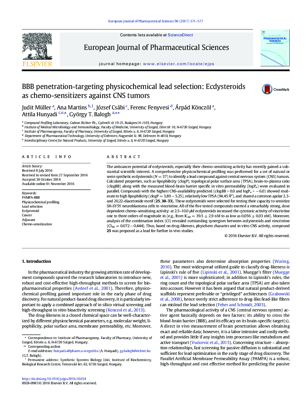 BBB penetration-targeting physicochemical lead selection: Ecdysteroids as chemo-sensitizers against CNS tumors