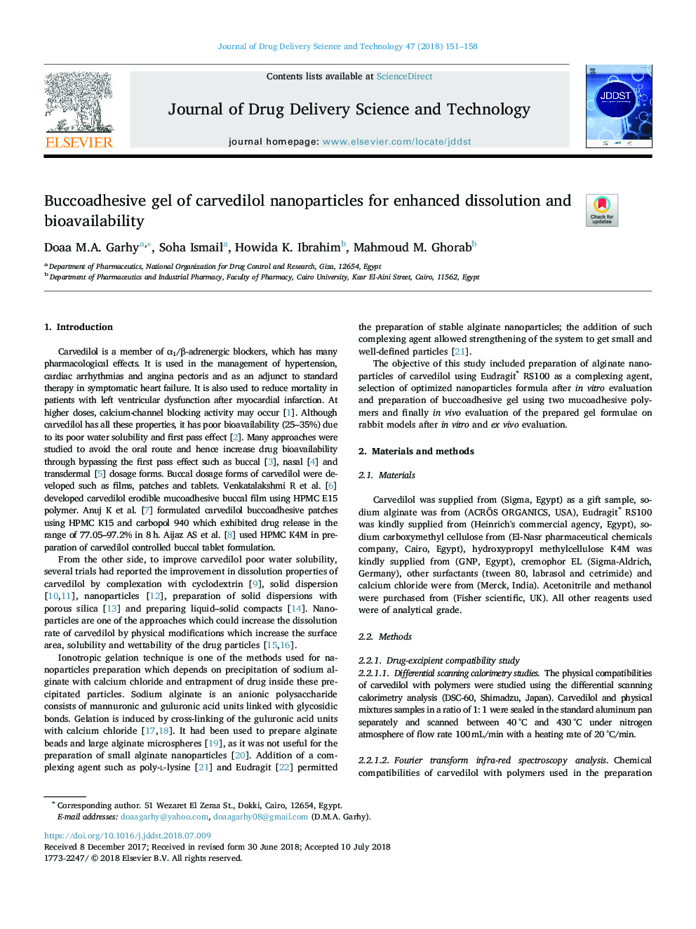 Buccoadhesive gel of carvedilol nanoparticles for enhanced dissolution and bioavailability