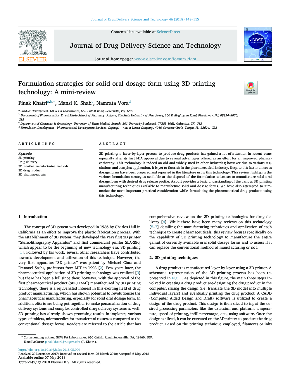 Formulation strategies for solid oral dosage form using 3D printing technology: A mini-review