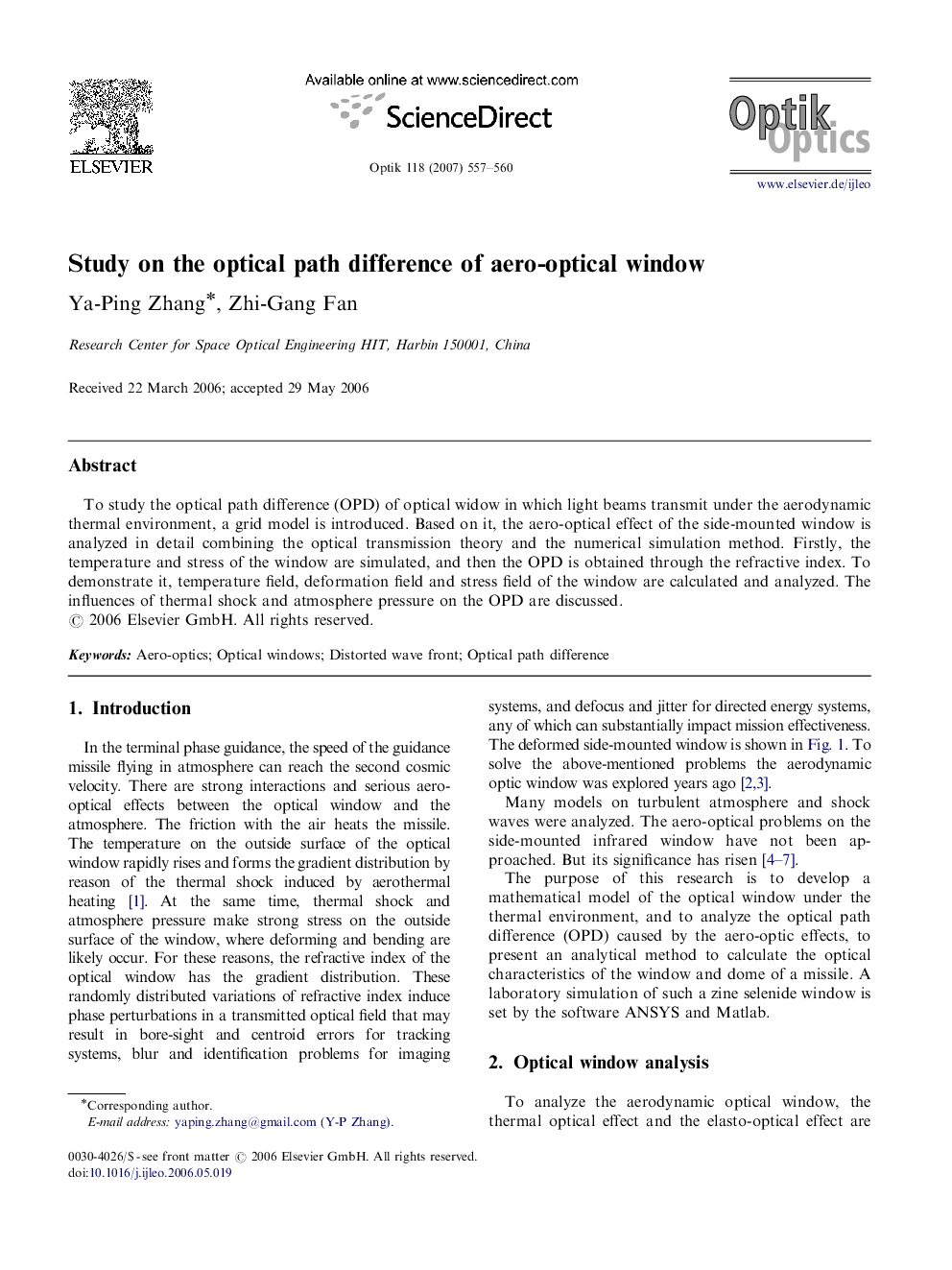 Study on the optical path difference of aero-optical window