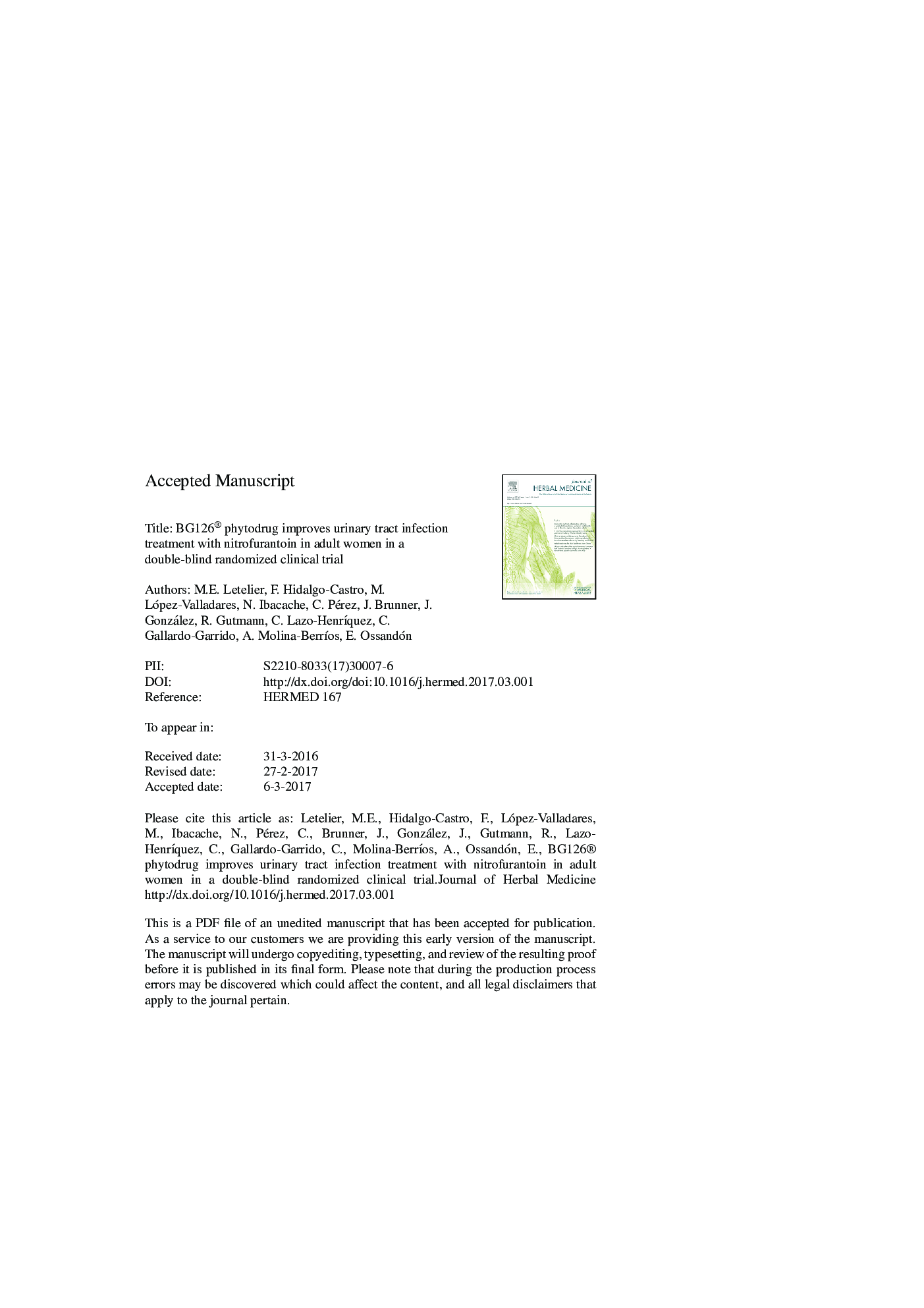 BG126® phytodrug improves urinary tract infection treatment with nitrofurantoin in adult women in a double-blind randomized clinical trial