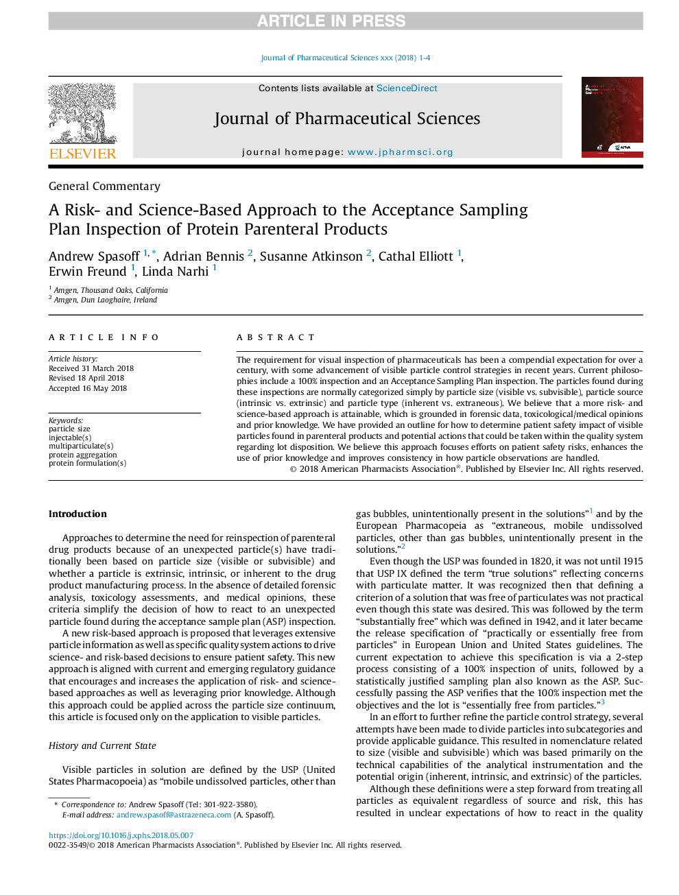 A Risk- and Science-Based Approach to the Acceptance Sampling Plan Inspection of Protein Parenteral Products