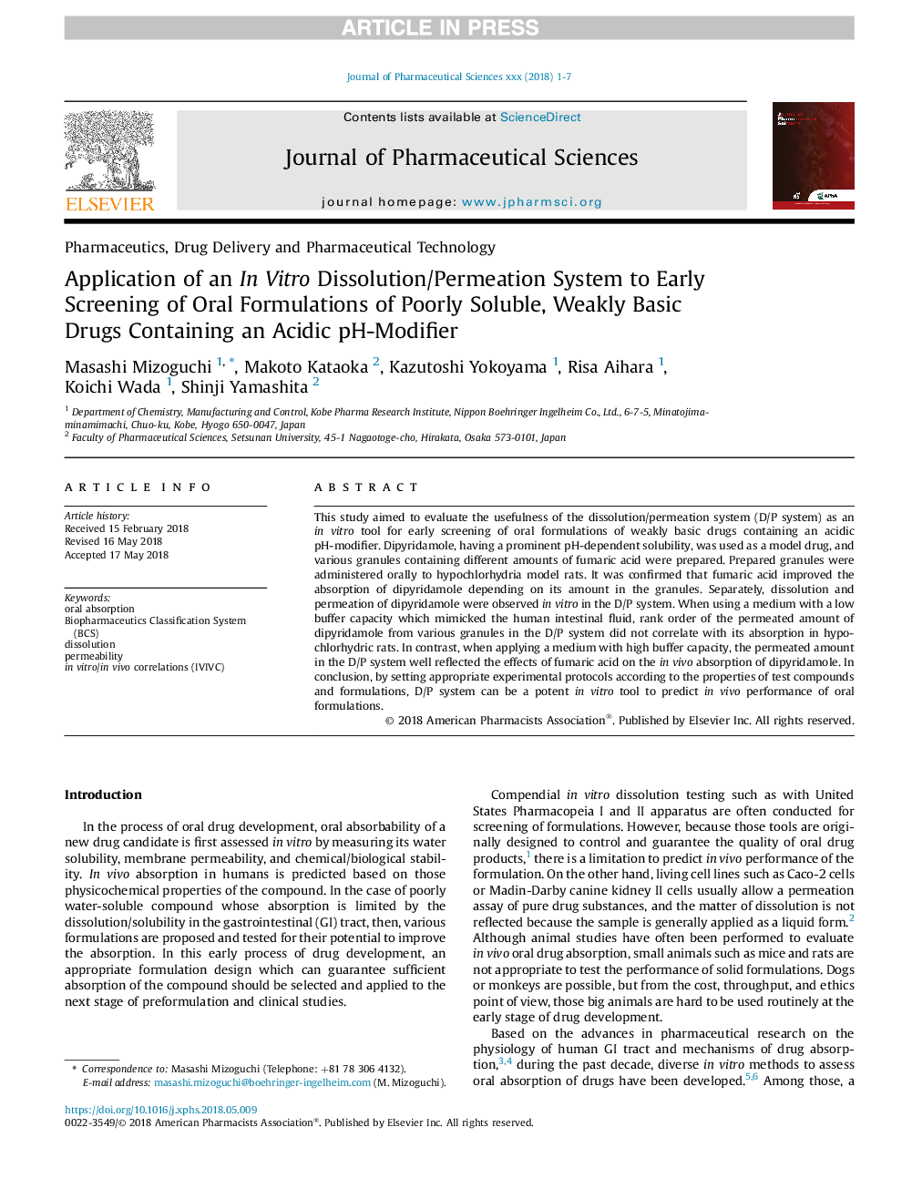 Application of an InÂ Vitro Dissolution/Permeation System to Early Screening of Oral Formulations of Poorly Soluble, Weakly Basic Drugs Containing an Acidic pH-Modifier