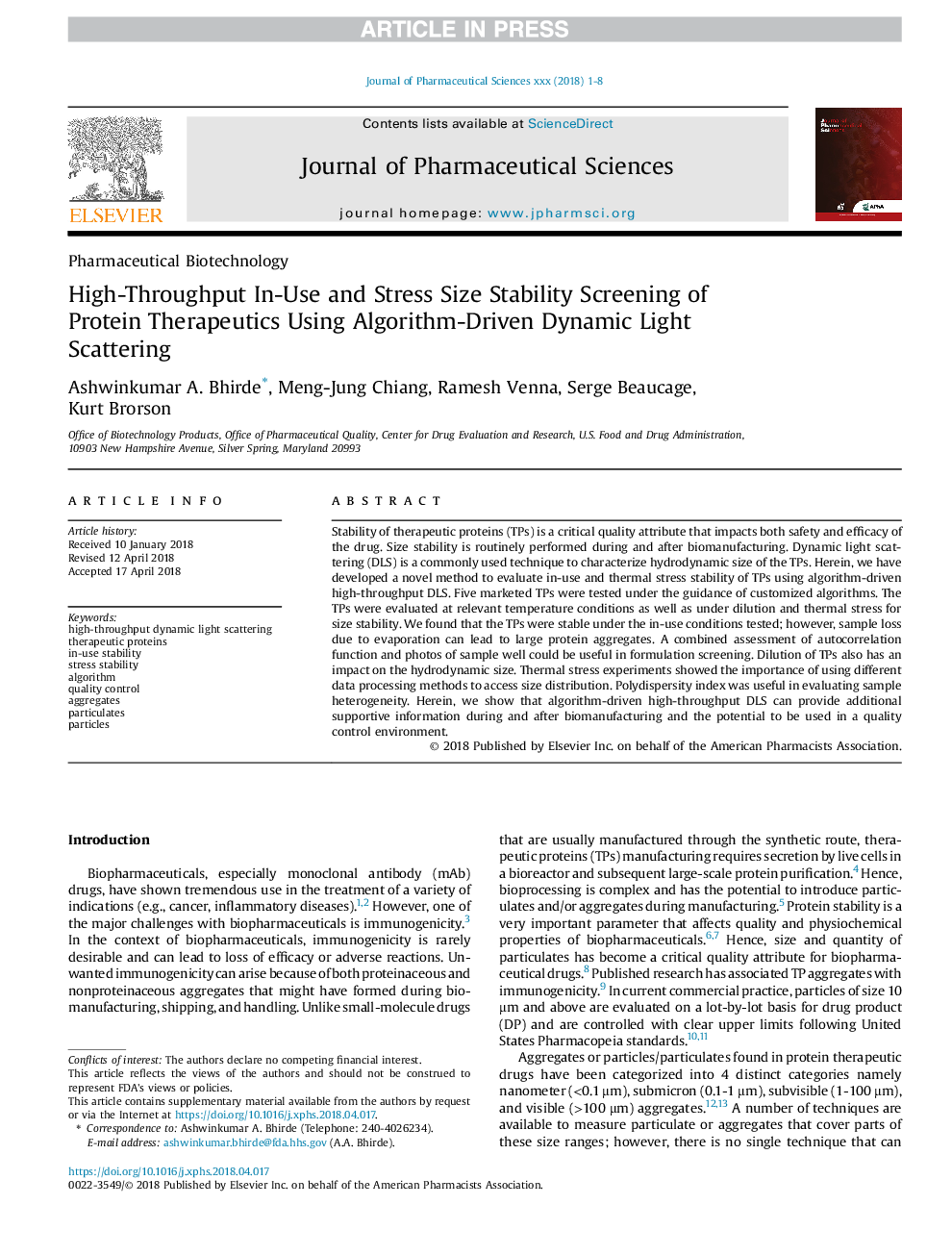 High-Throughput In-Use and Stress Size Stability Screening of Protein Therapeutics Using Algorithm-Driven Dynamic Light Scattering