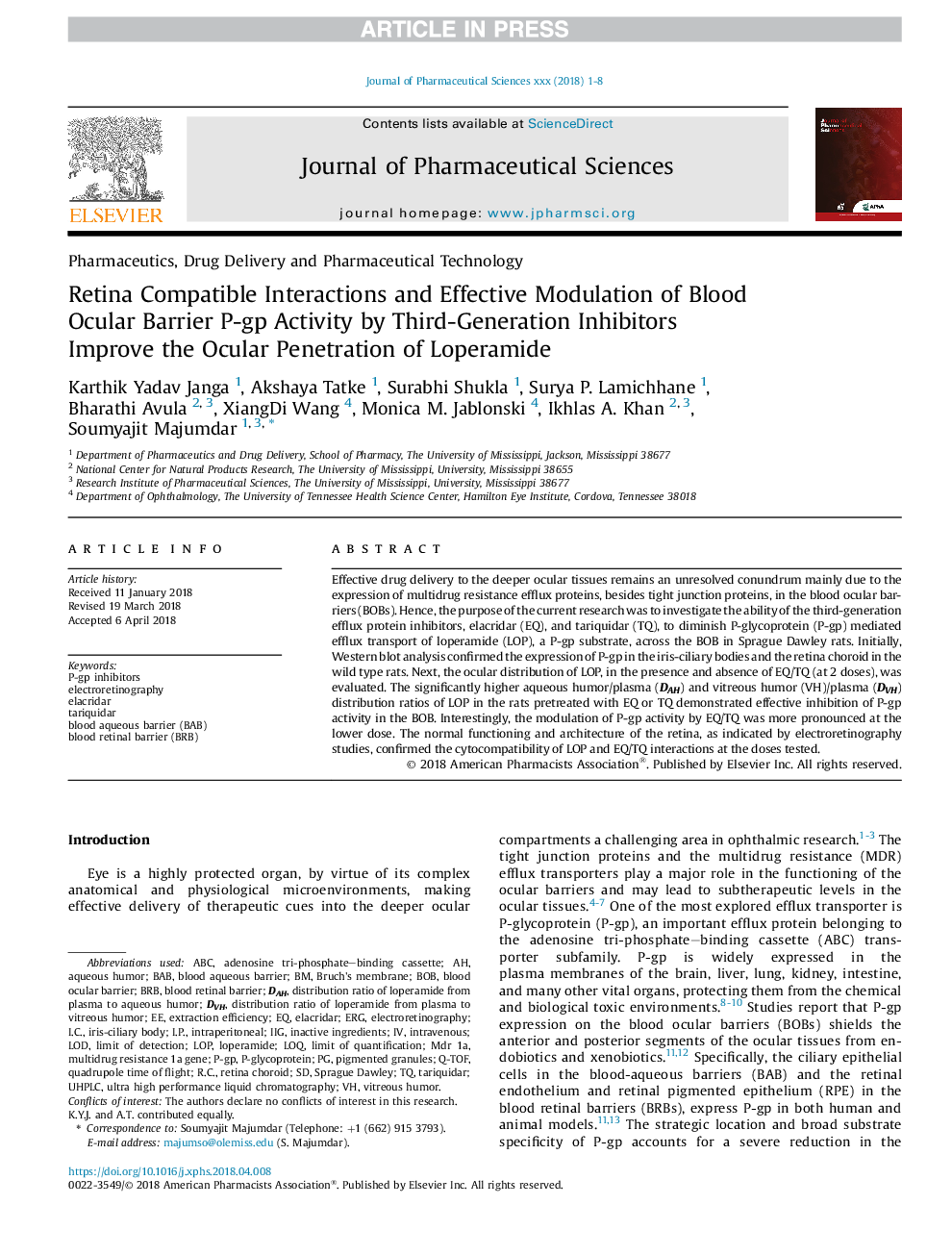 Retina Compatible Interactions and Effective Modulation of Blood Ocular Barrier P-gp Activity by Third-Generation Inhibitors Improve the Ocular Penetration of Loperamide