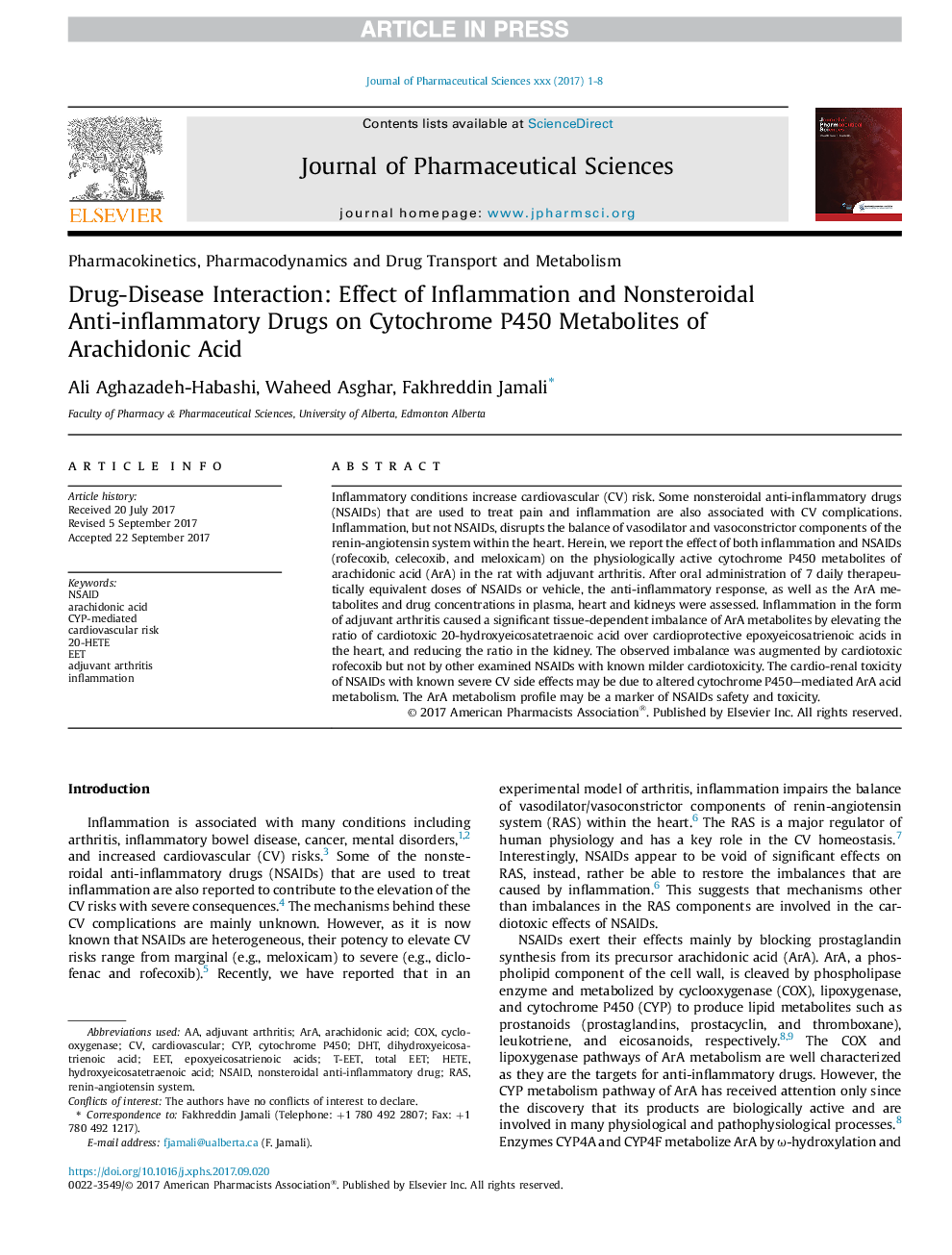 Drug-Disease Interaction: Effect of Inflammation and Nonsteroidal Anti-Inflammatory Drugs on Cytochrome P450 Metabolites of Arachidonic Acid