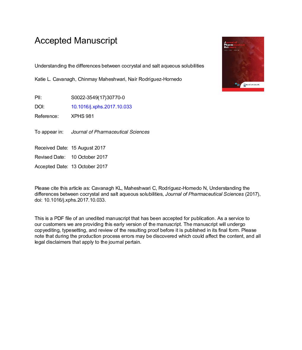 Understanding the Differences Between Cocrystal and Salt Aqueous Solubilities