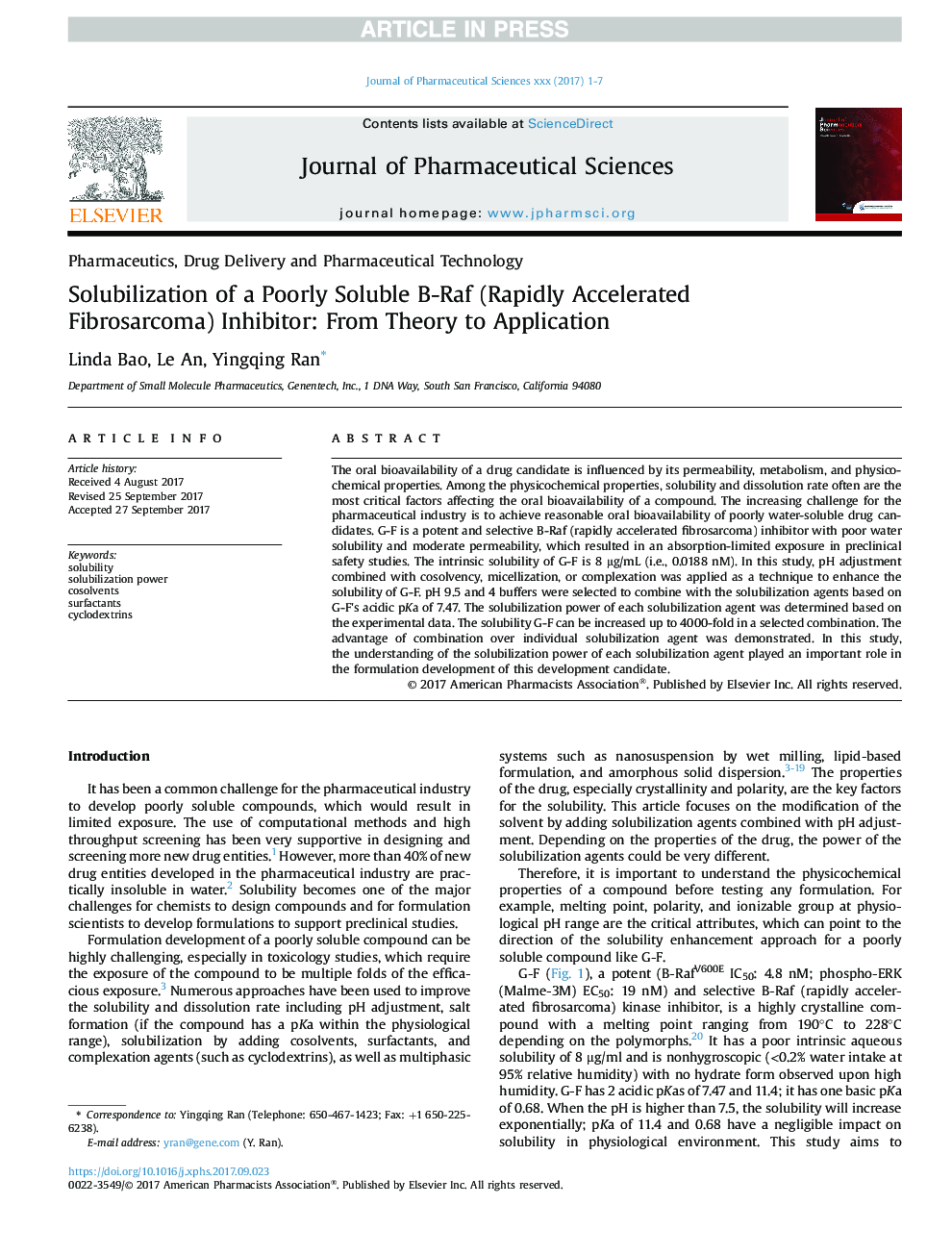 Solubilization of a Poorly Soluble B-Raf (Rapidly Accelerated Fibrosarcoma) Inhibitor: From Theory to Application