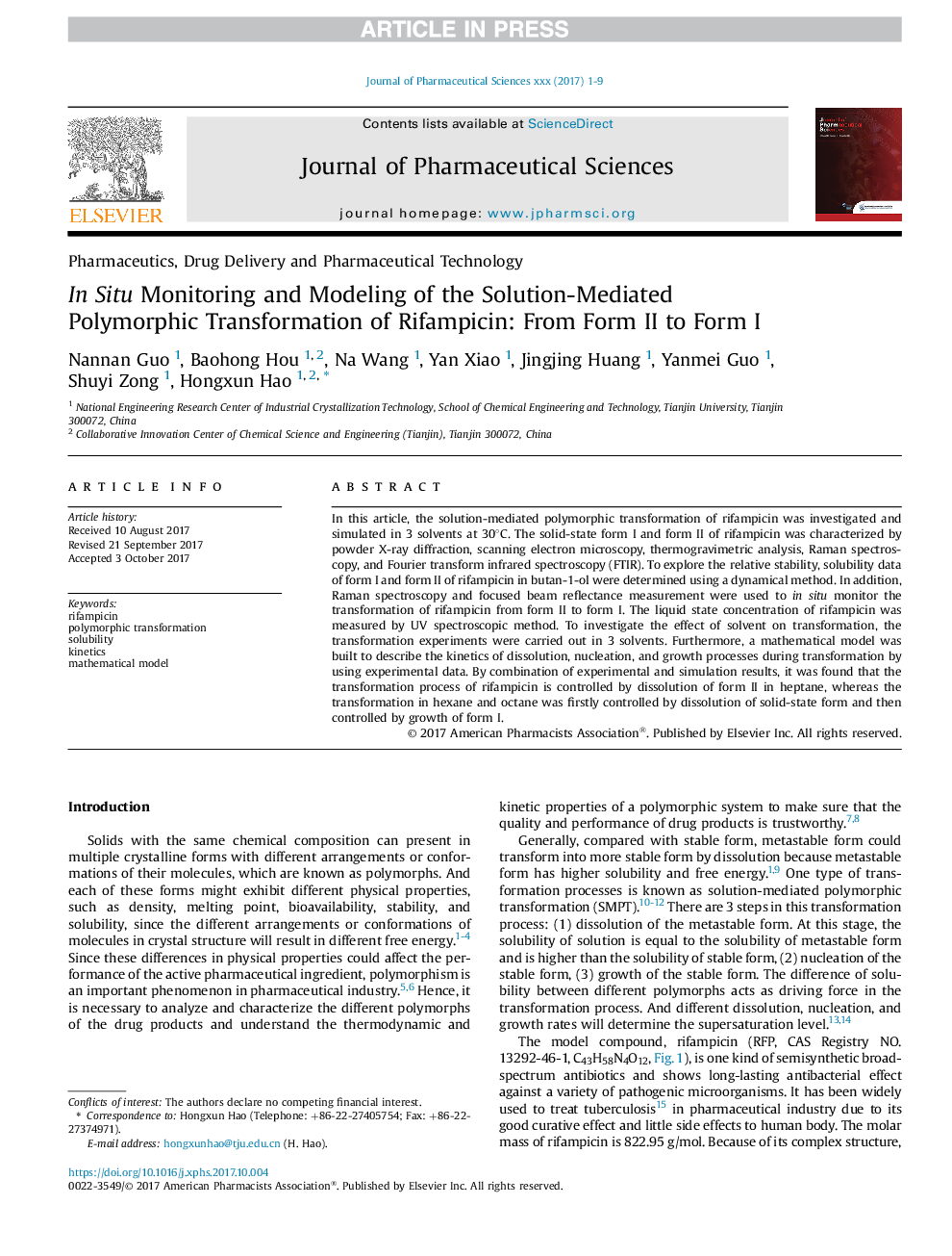 In Situ Monitoring and Modeling of the Solution-Mediated Polymorphic Transformation of Rifampicin: From Form II to Form I