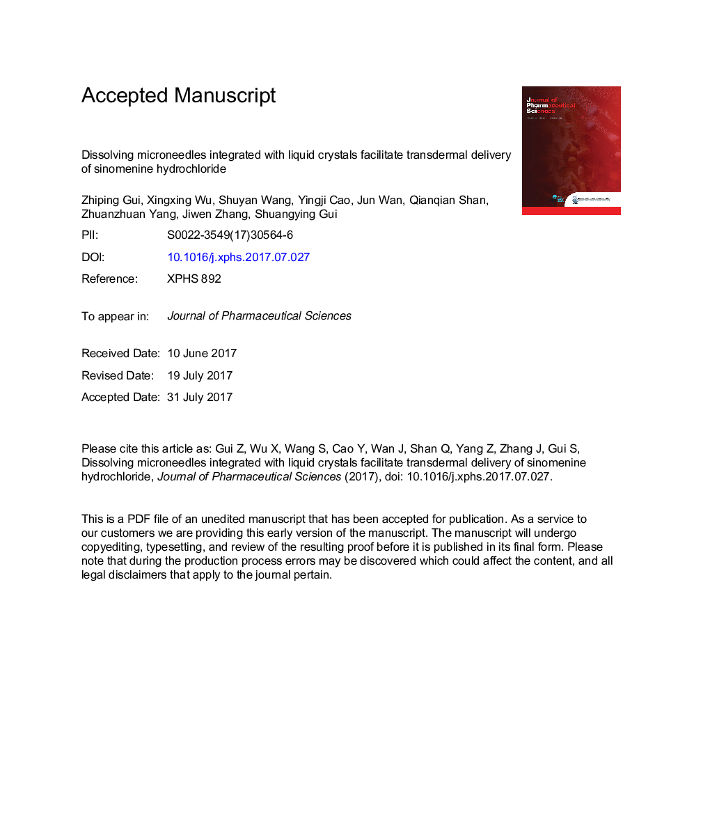 Dissolving Microneedles Integrated With Liquid Crystals Facilitate Transdermal Delivery of Sinomenine Hydrochloride