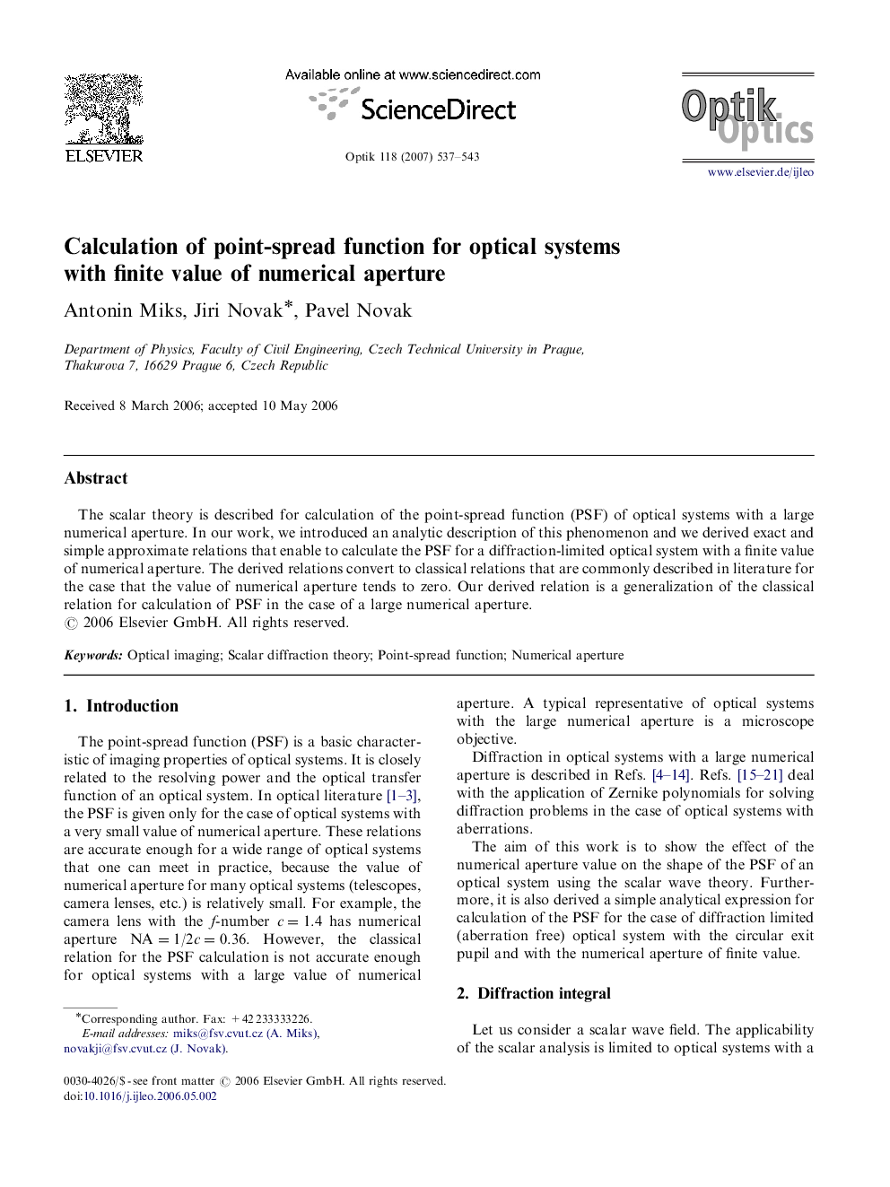 Calculation of point-spread function for optical systems with finite value of numerical aperture