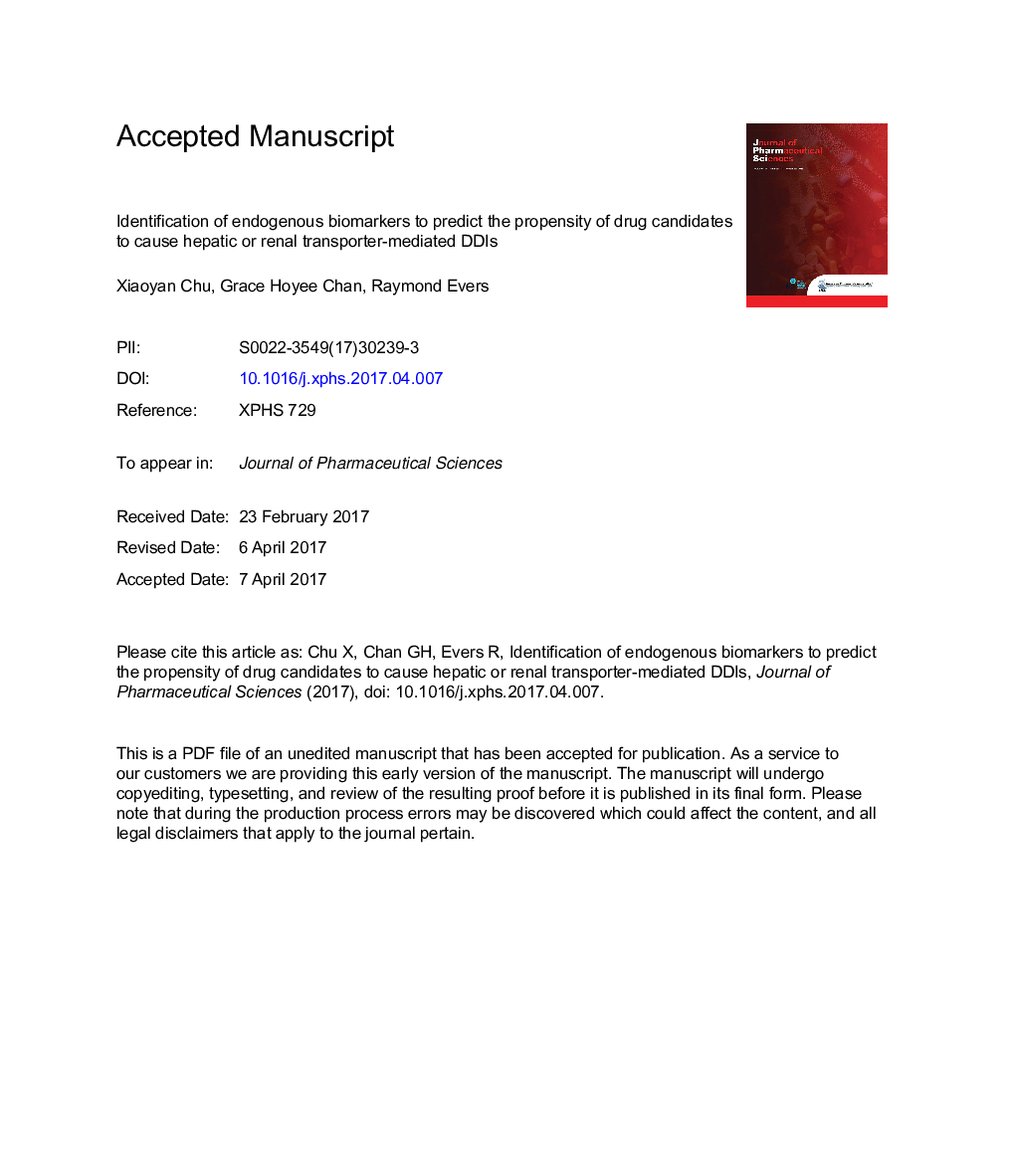 Identification of Endogenous Biomarkers to Predict the Propensity of Drug Candidates to Cause Hepatic or Renal Transporter-Mediated Drug-Drug Interactions