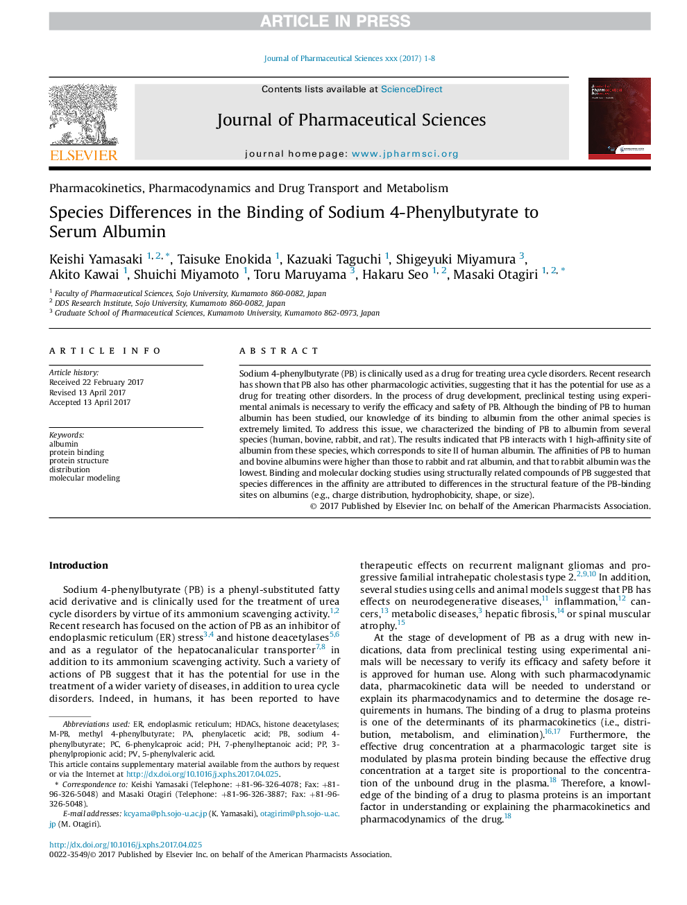 Species Differences in the Binding of Sodium 4-Phenylbutyrate to Serum Albumin