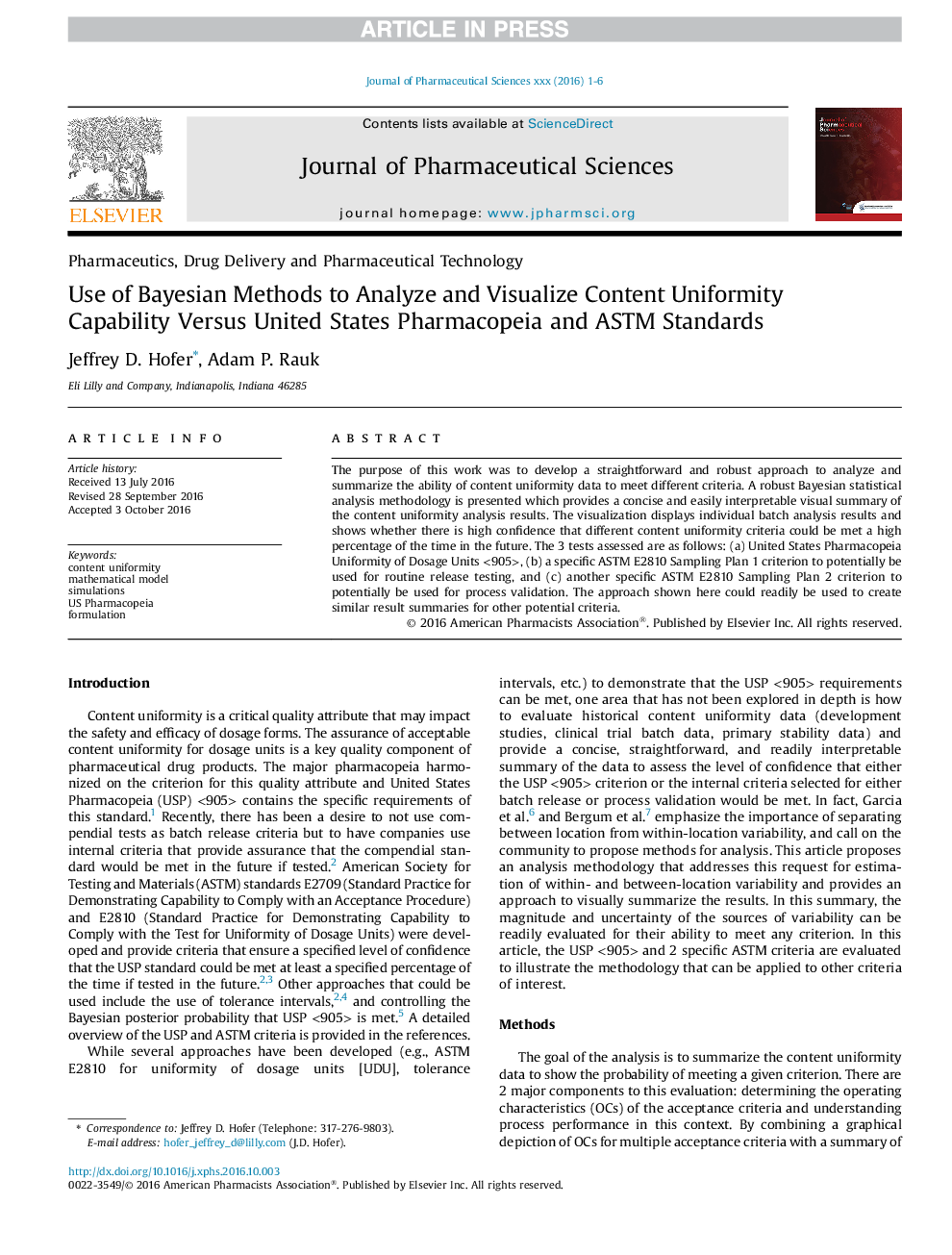 Use of Bayesian Methods to Analyze and Visualize Content Uniformity Capability Versus United States Pharmacopeia and ASTM Standards