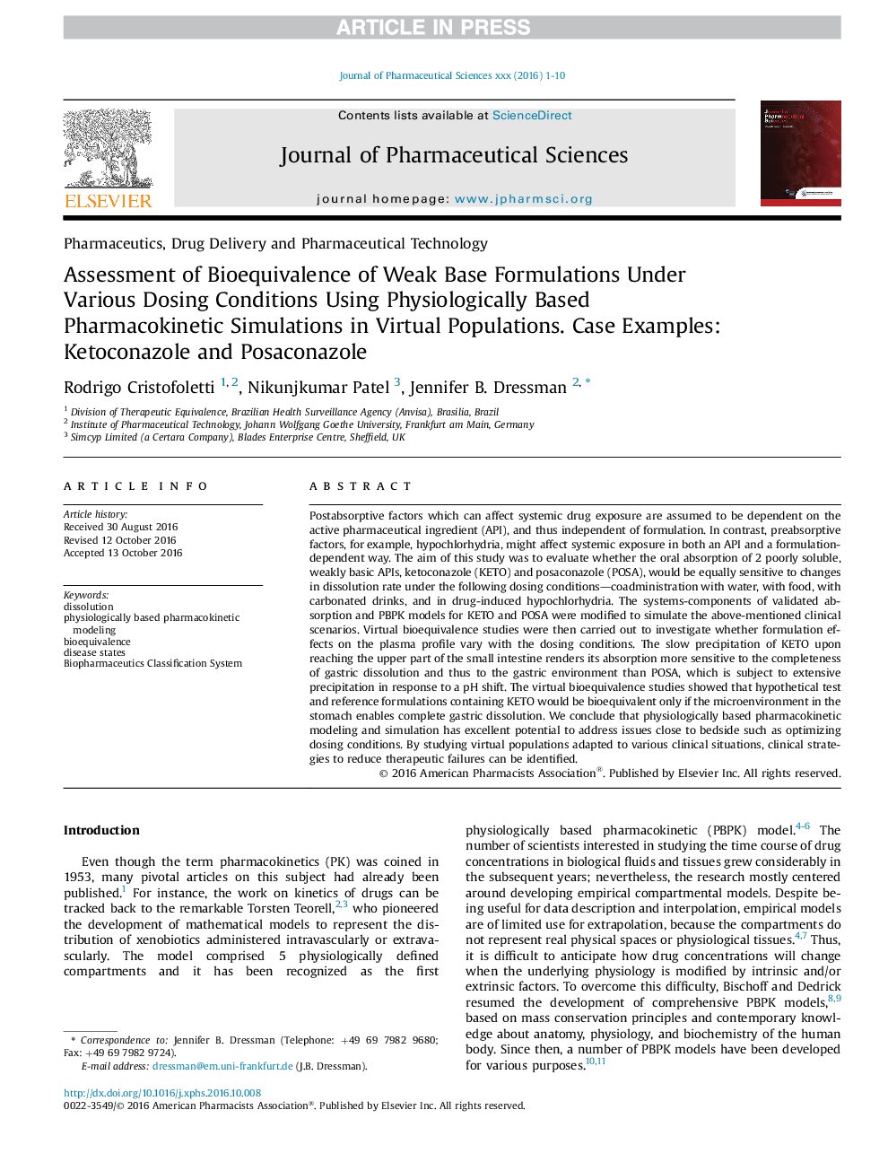 Assessment of Bioequivalence of Weak Base Formulations Under Various Dosing Conditions Using Physiologically Based Pharmacokinetic Simulations in Virtual Populations. Case Examples: Ketoconazole and Posaconazole