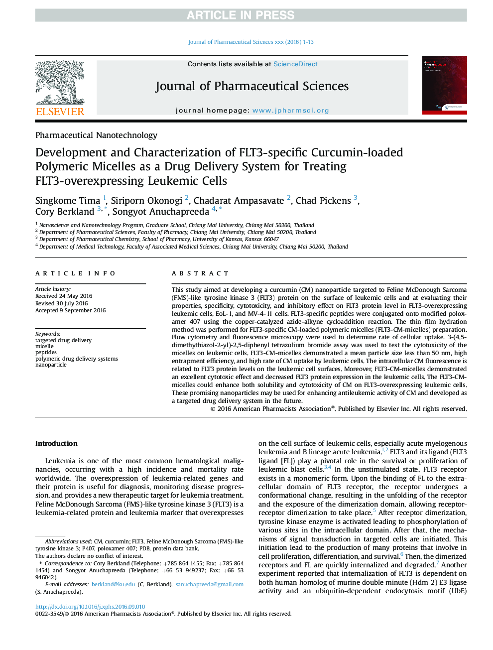 Development and Characterization of FLT3-Specific Curcumin-Loaded Polymeric Micelles as a Drug Delivery System for Treating FLT3-Overexpressing Leukemic Cells