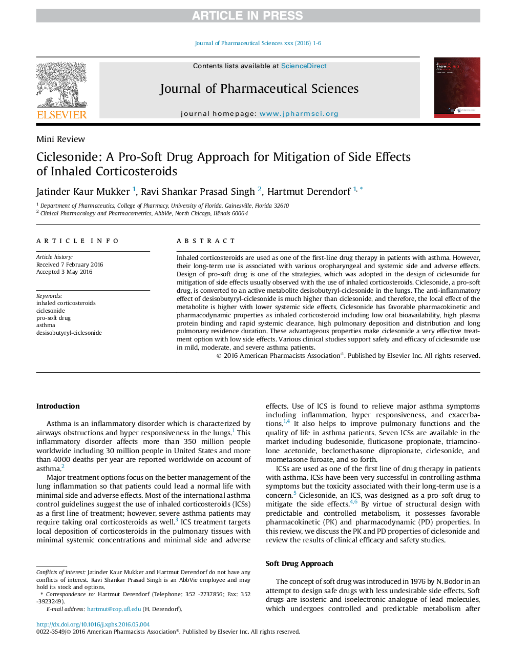 Ciclesonide: A Pro-Soft Drug Approach for Mitigation of Side Effects of Inhaled Corticosteroids