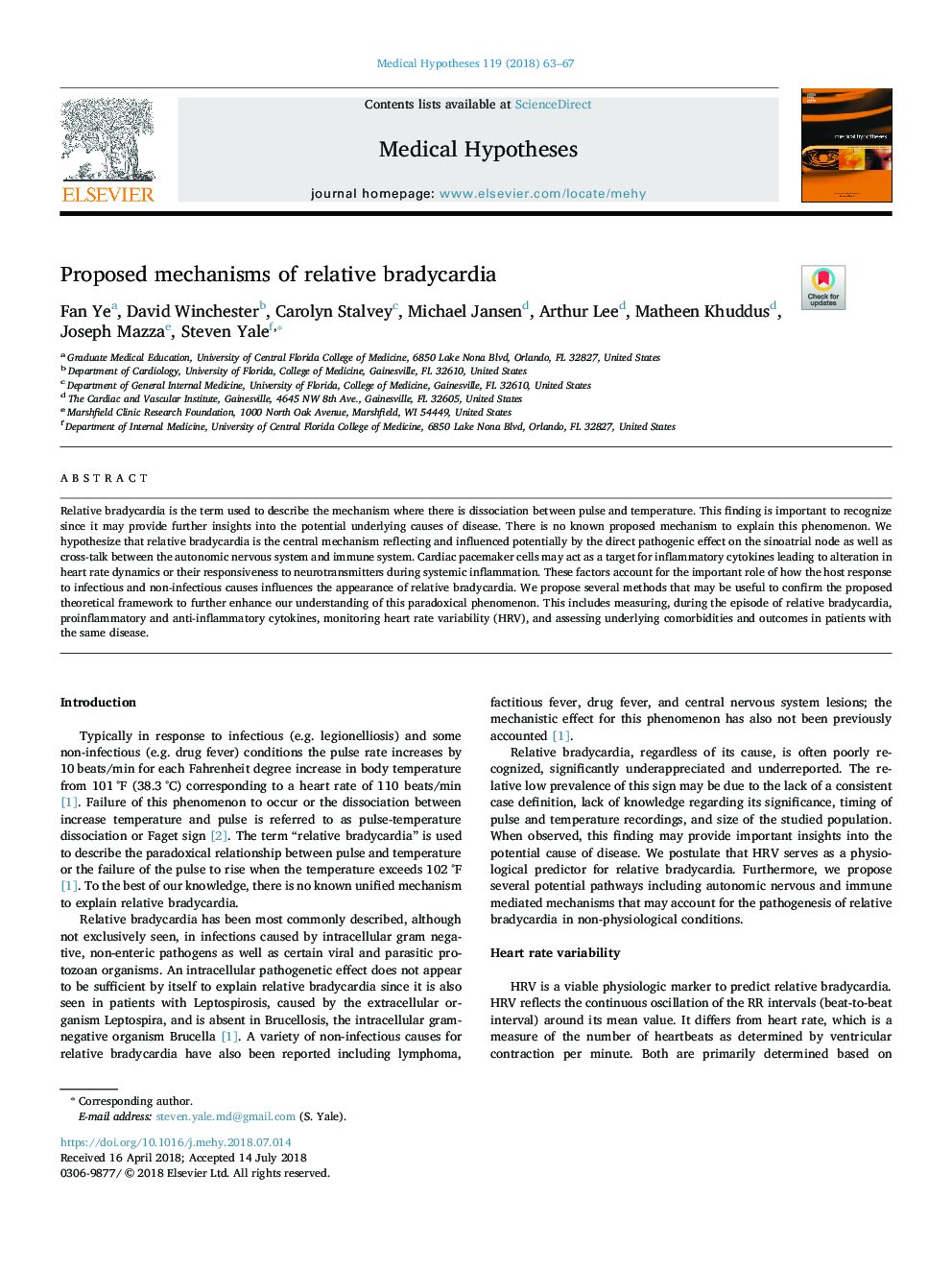 Proposed mechanisms of relative bradycardia