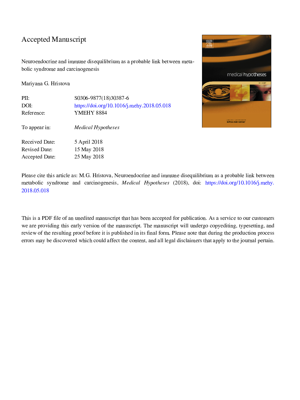 Neuroendocrine and immune disequilibrium as a probable link between metabolic syndrome and carcinogenesis