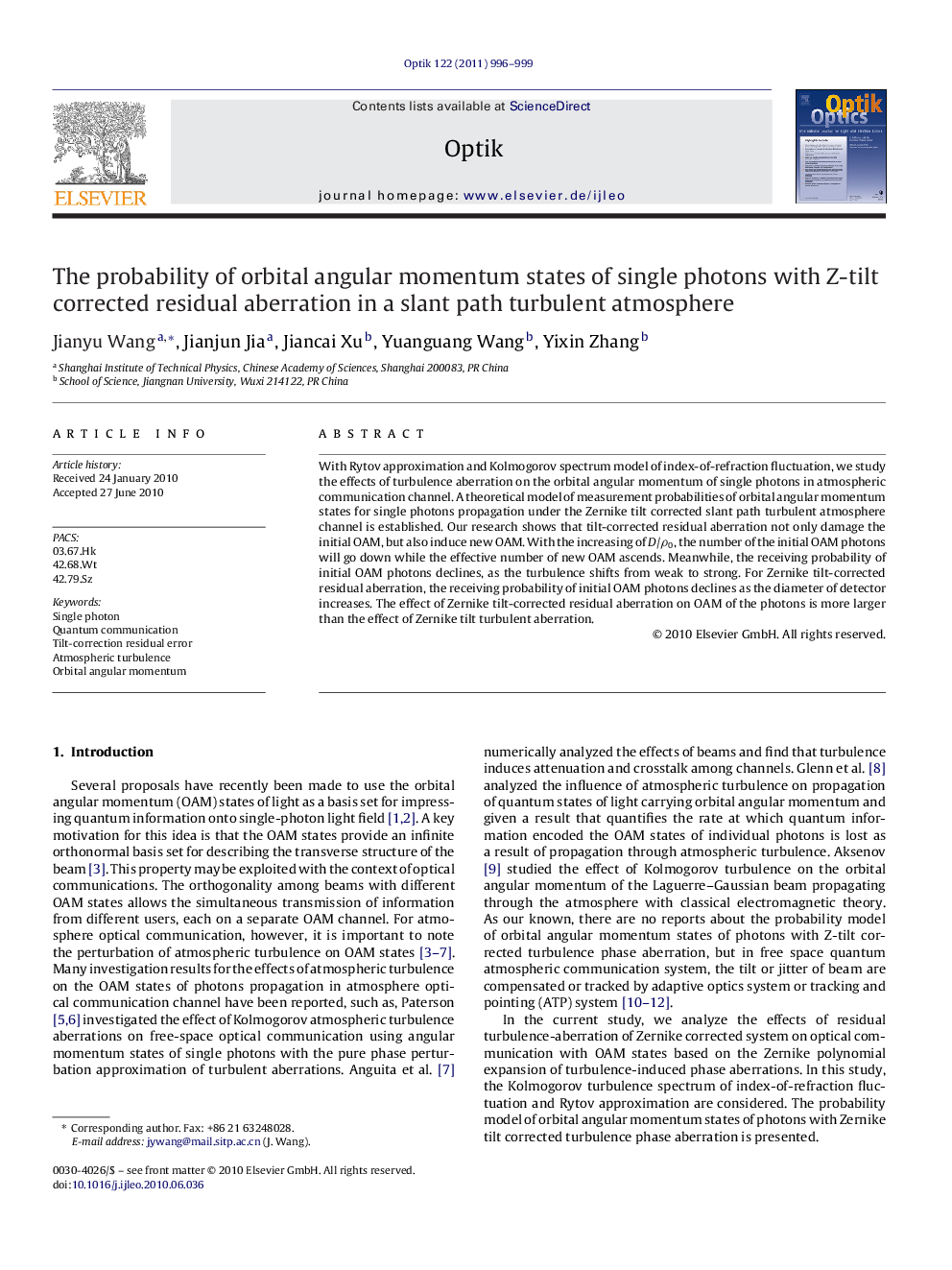 The probability of orbital angular momentum states of single photons with Z-tilt corrected residual aberration in a slant path turbulent atmosphere