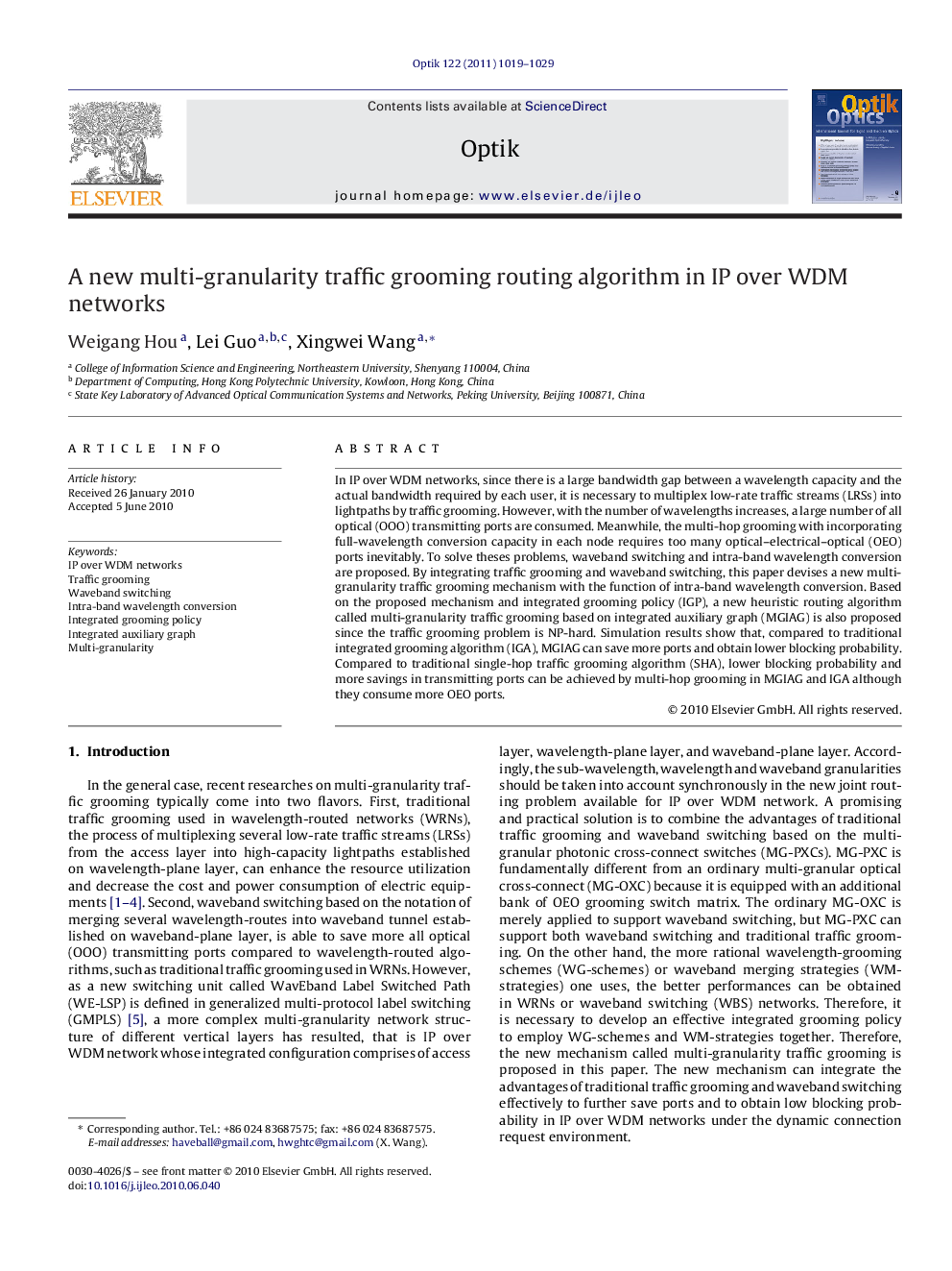 A new multi-granularity traffic grooming routing algorithm in IP over WDM networks