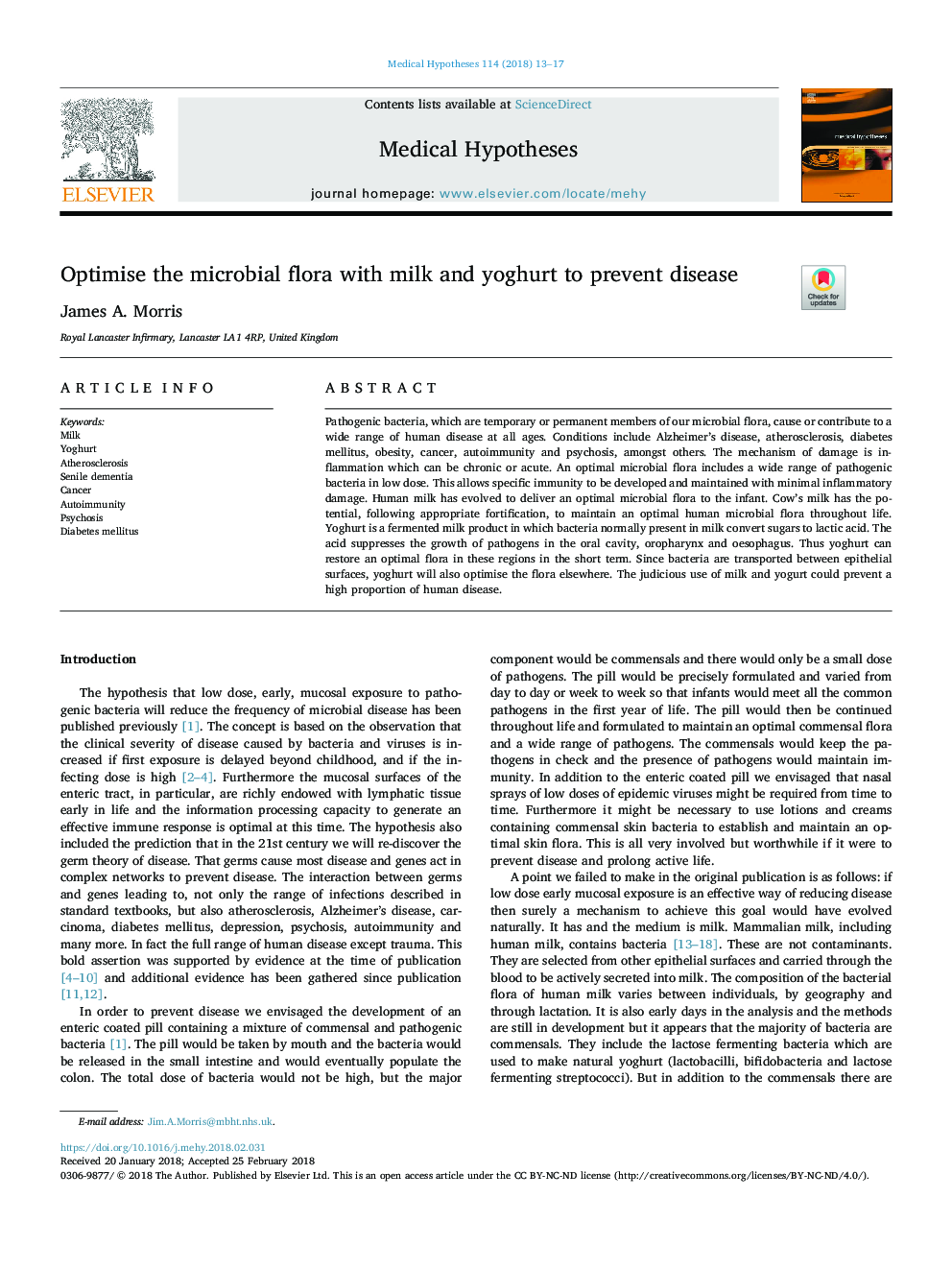 Optimise the microbial flora with milk and yoghurt to prevent disease