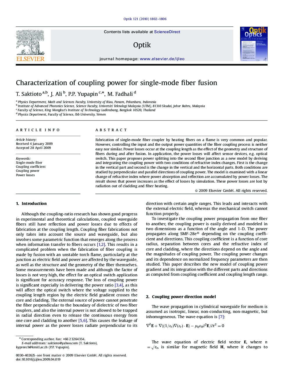 Characterization of coupling power for single-mode fiber fusion