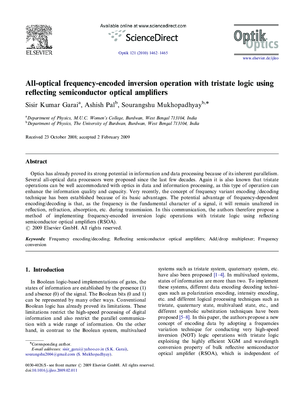 All-optical frequency-encoded inversion operation with tristate logic using reflecting semiconductor optical amplifiers